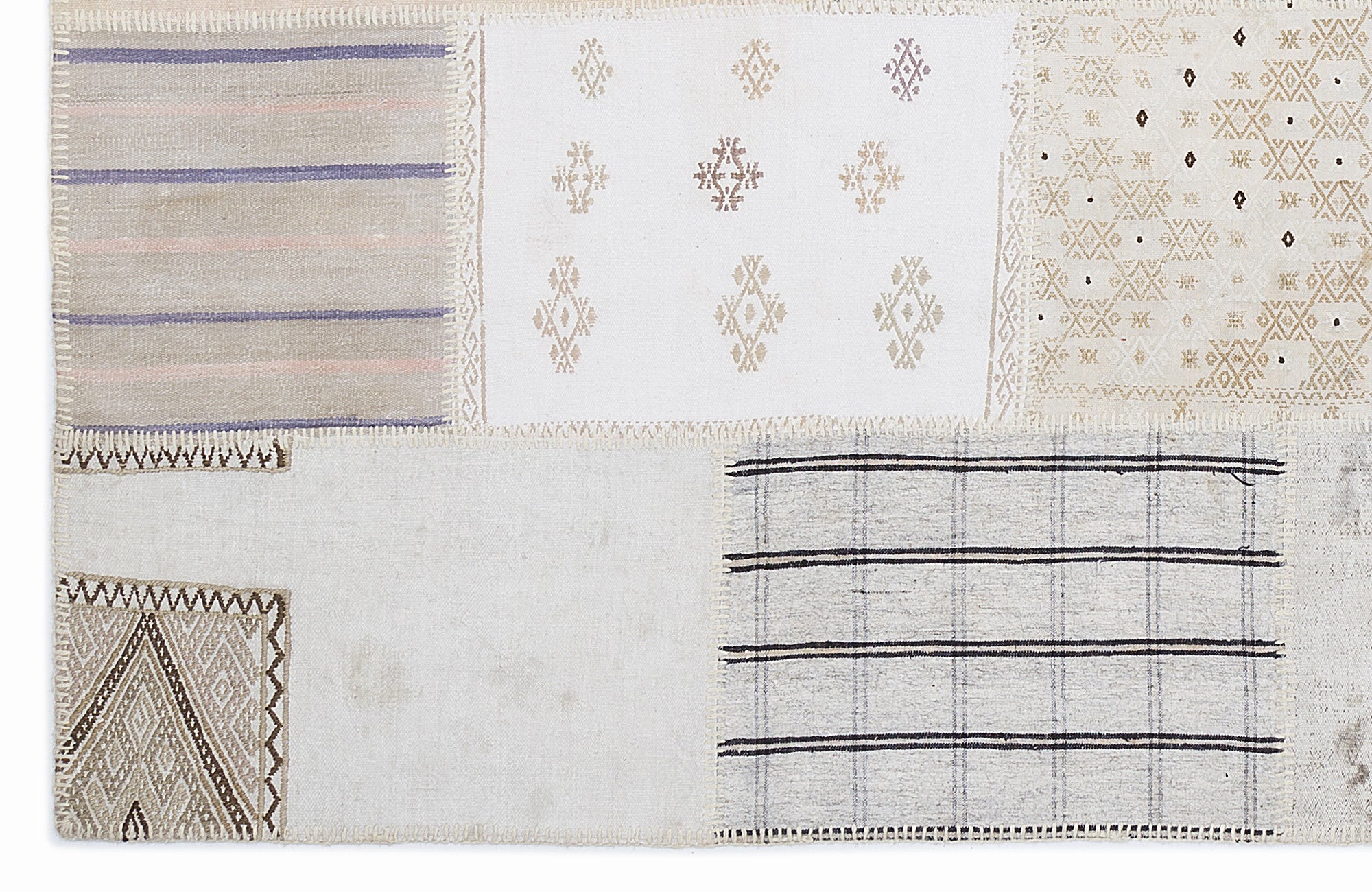Teselya 1268 Beige Striped Wool Handmade Area Rug 5'3" x 7'7"