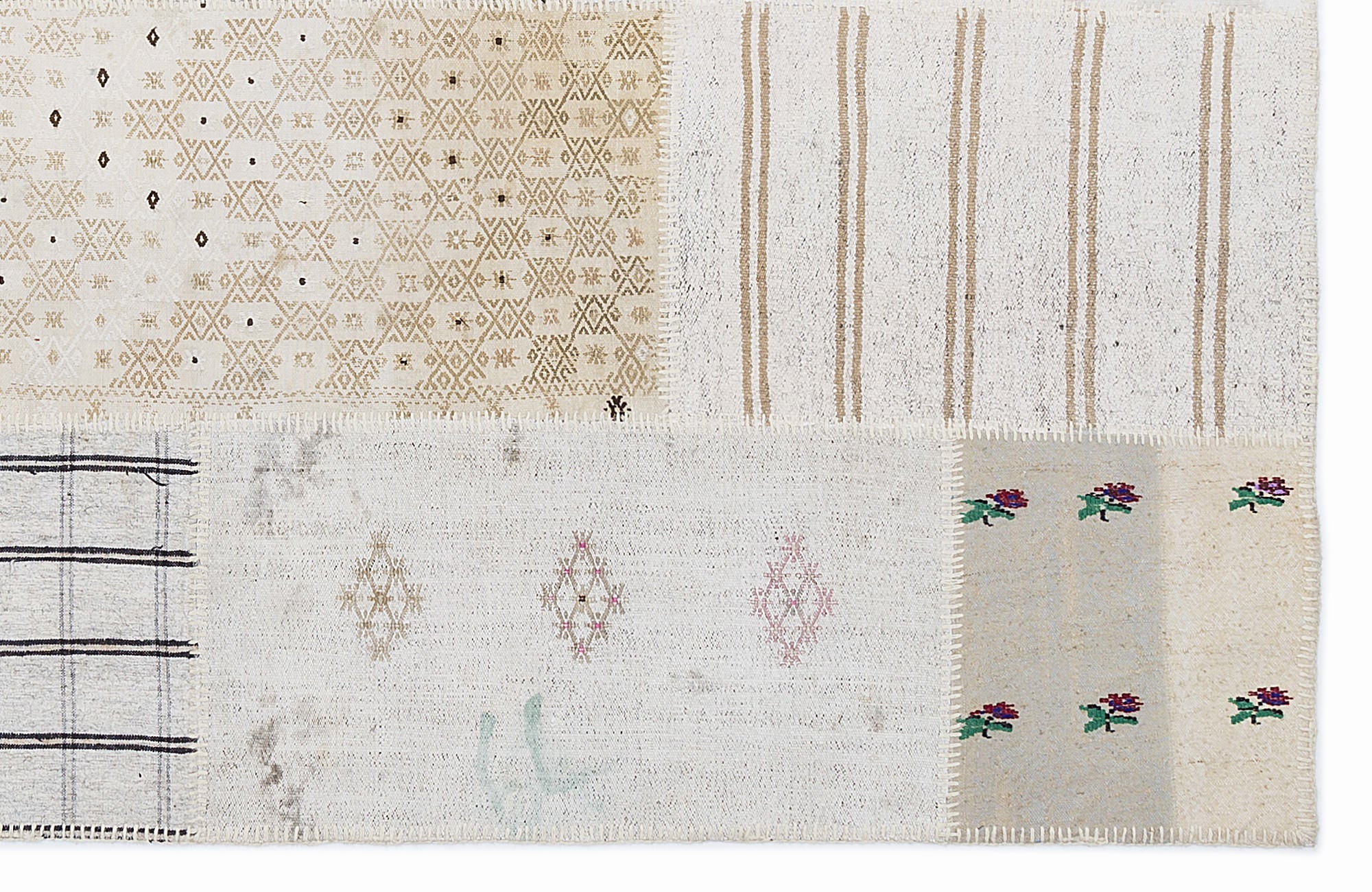 Teselya 1268 Beige Striped Wool Handmade Area Rug 5'3" x 7'7"