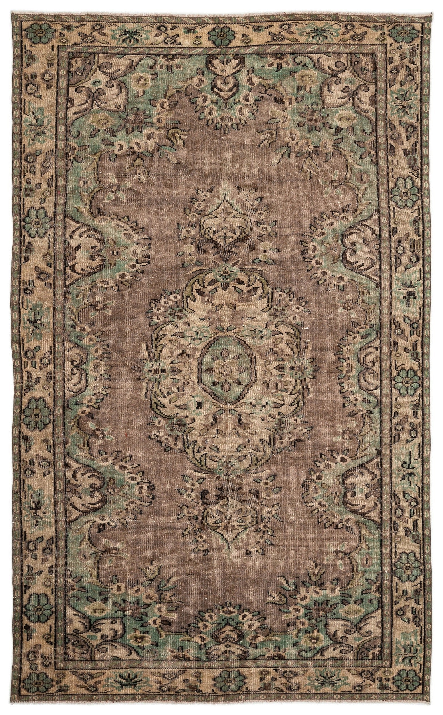 Atina Brown Vintage Wool Handmade Area Rug 6'0" x 10'0"