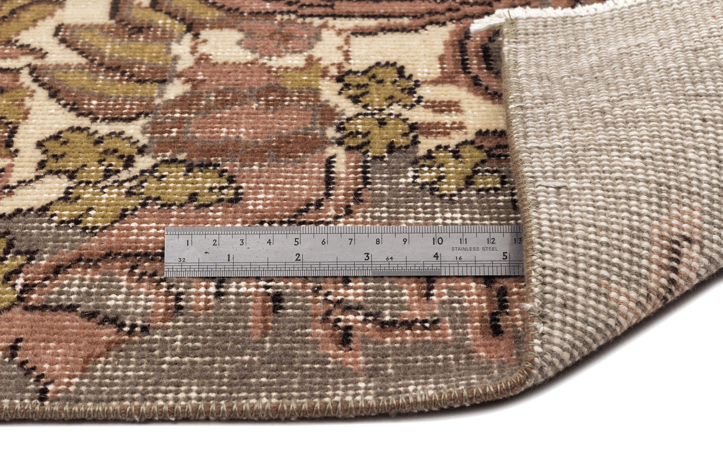 Atina Beige Vintage Wool Handmade Area Rug 5'2" x 8'9"