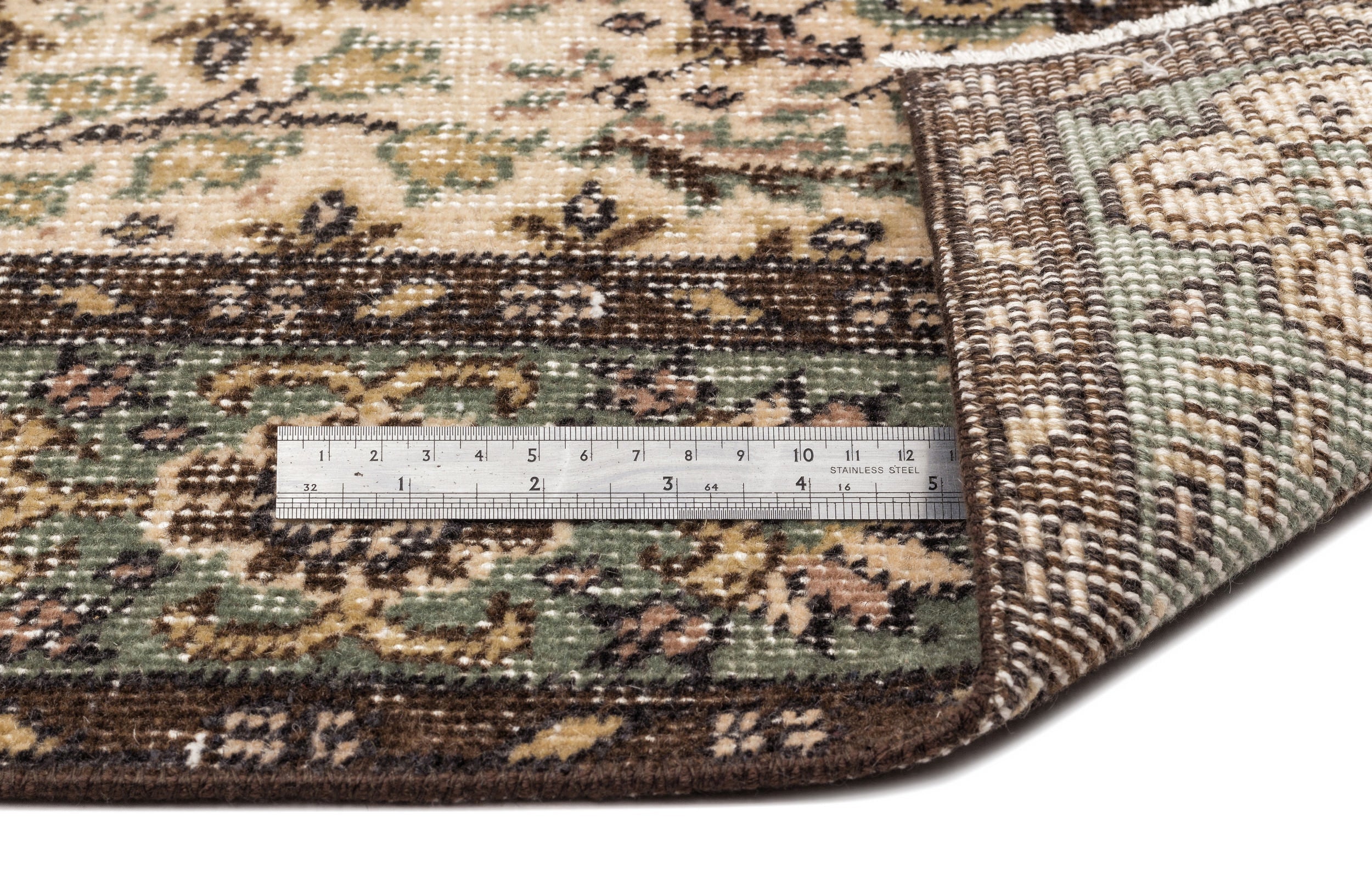 Atina Beige Vintage Wool Handmade Area Rug 4'4" x 7'11"