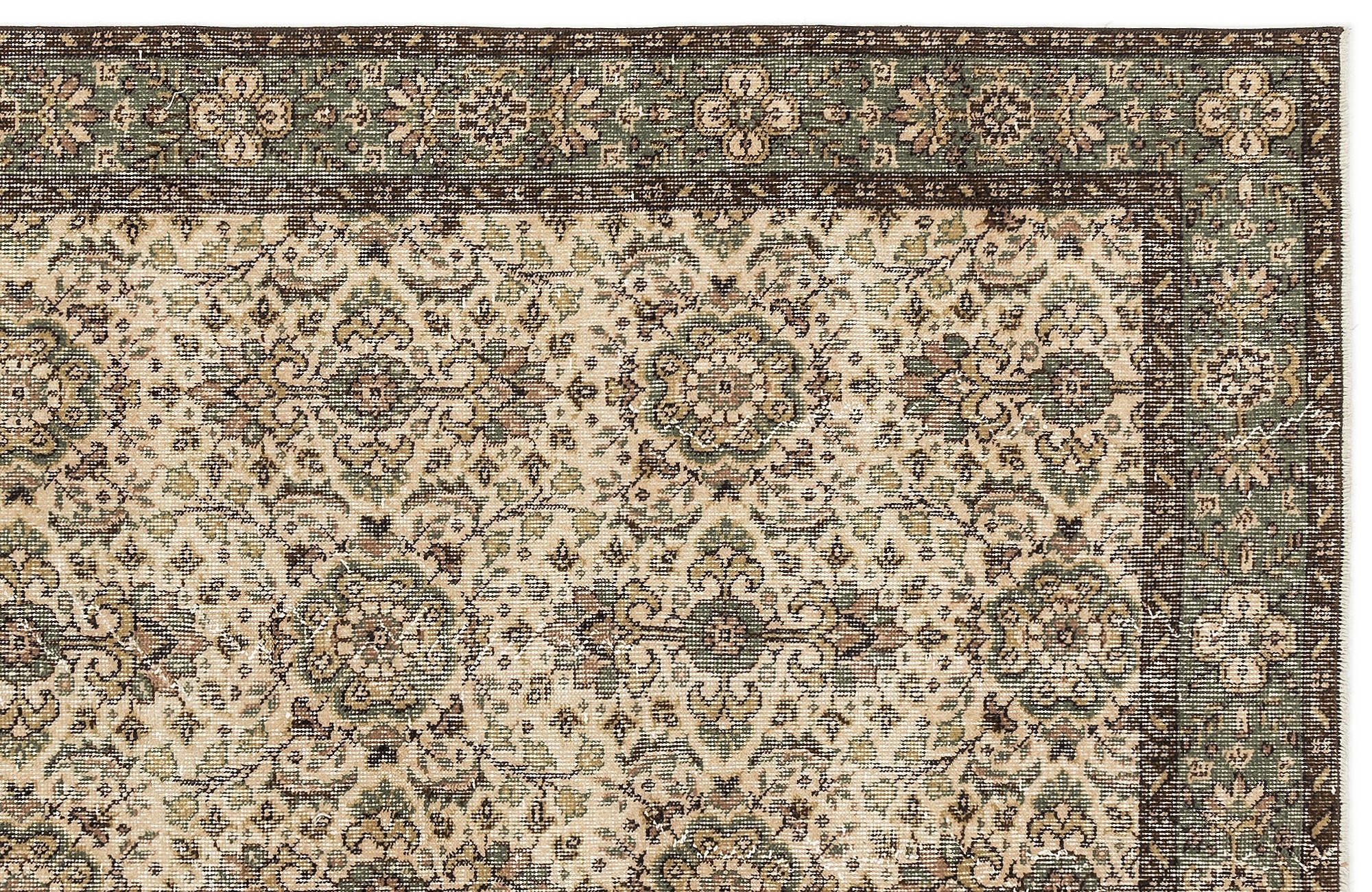 Atina Beige Vintage Wool Handmade Area Rug 4'4" x 7'11"