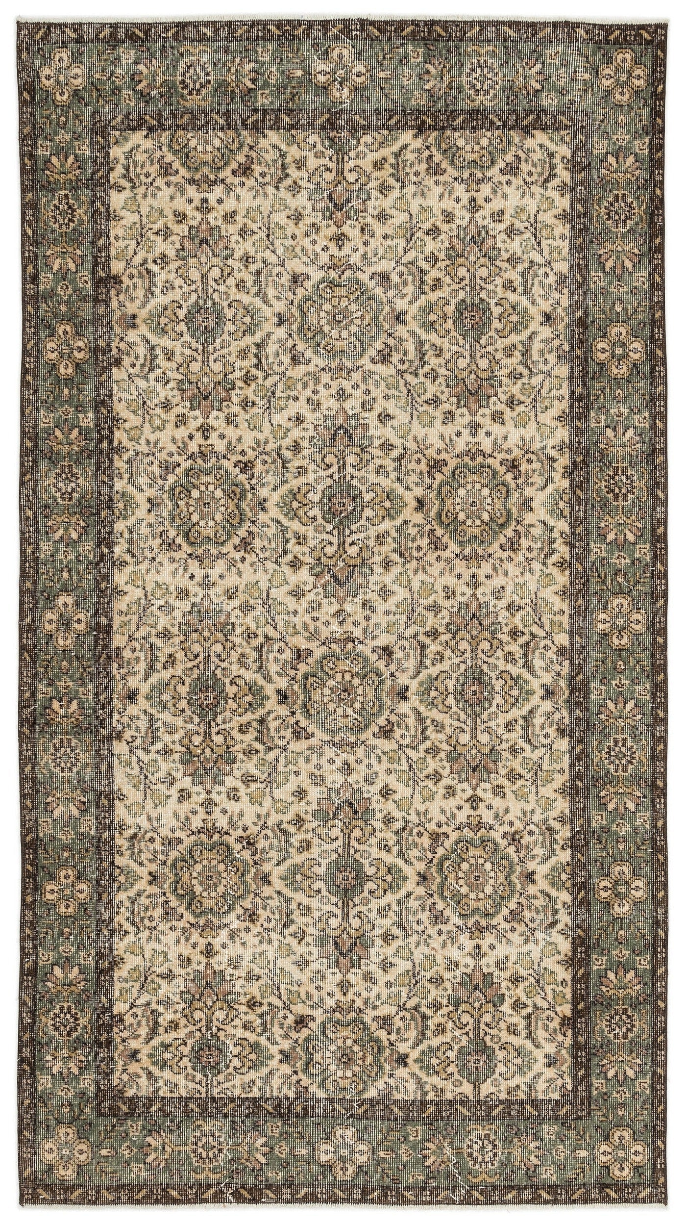 Atina Beige Vintage Wool Handmade Area Rug 4'4" x 7'11"