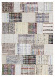 Teselya 1273 Beige Striped Wool Handmade Area Rug 5'3" x 7'7"