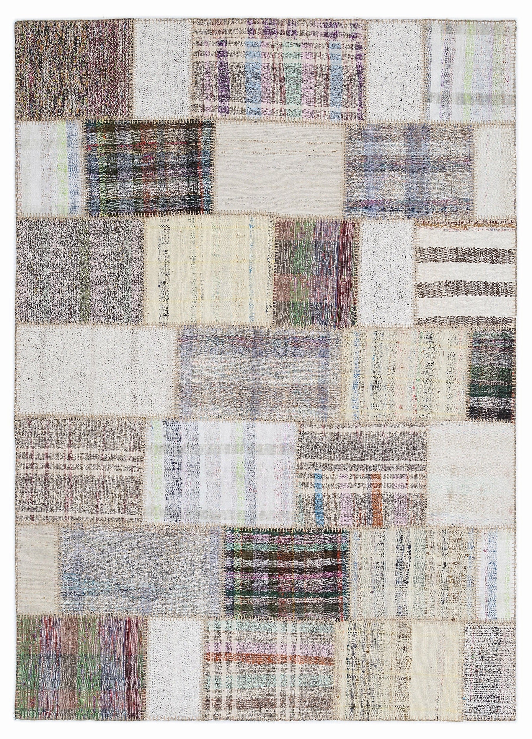 Teselya 1273 Beige Striped Wool Handmade Area Rug 5'3" x 7'7"
