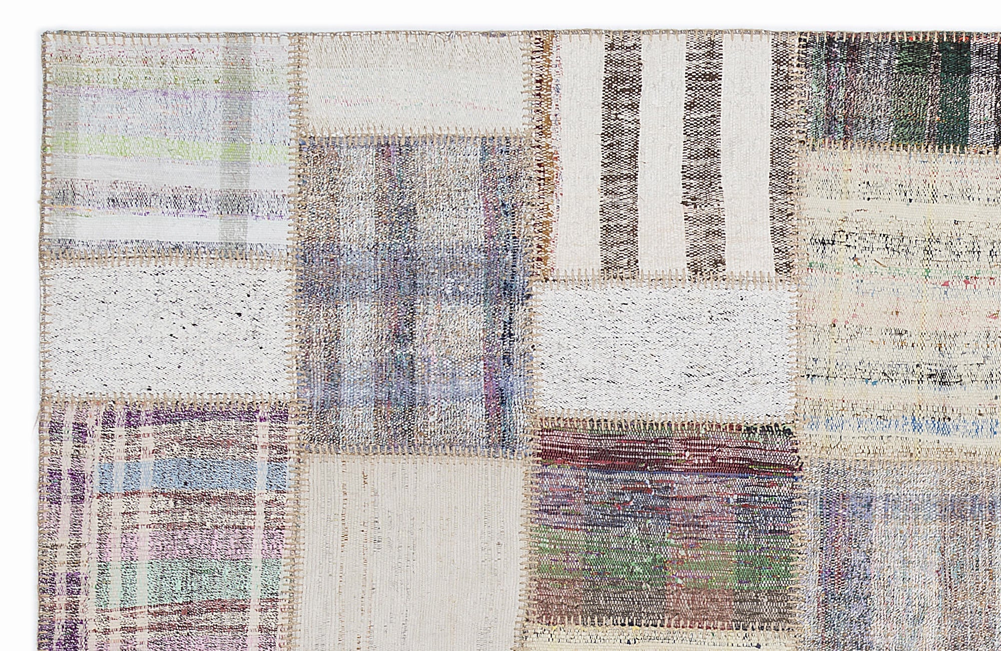 Teselya 1273 Beige Striped Wool Handmade Area Rug 5'3" x 7'7"