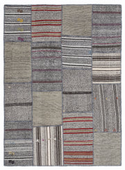 Teselya 1275 Beige Striped Wool Handmade Area Rug 5'3" x 7'7"