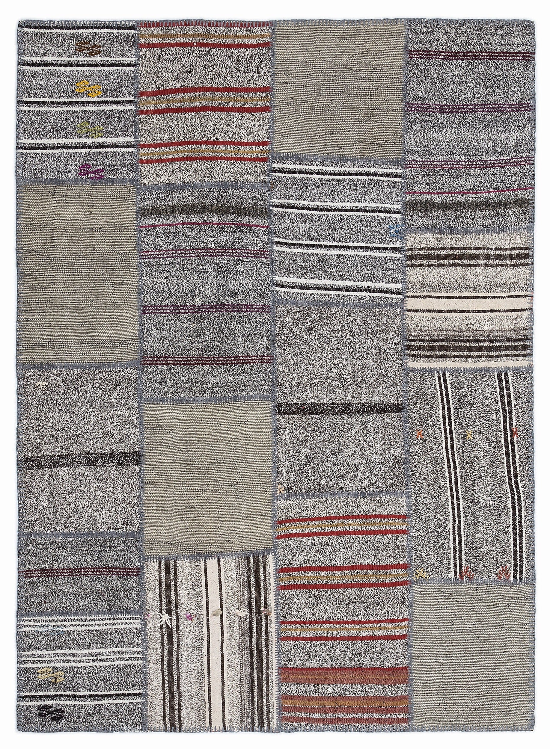 Teselya 1275 Beige Striped Wool Handmade Area Rug 5'3" x 7'7"