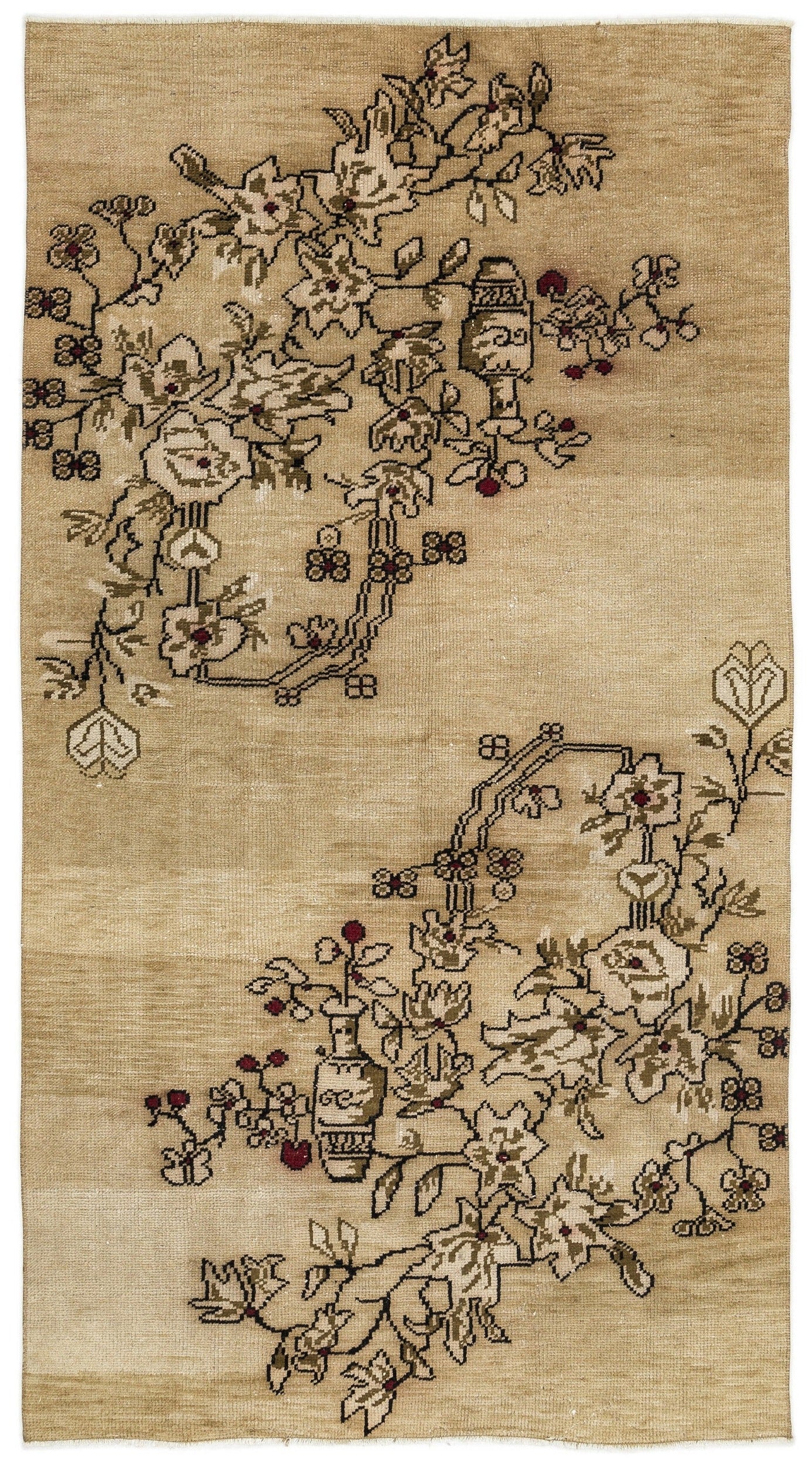 Atina Cream Vintage Wool Handmade Area Rug 4'0" x 7'7"