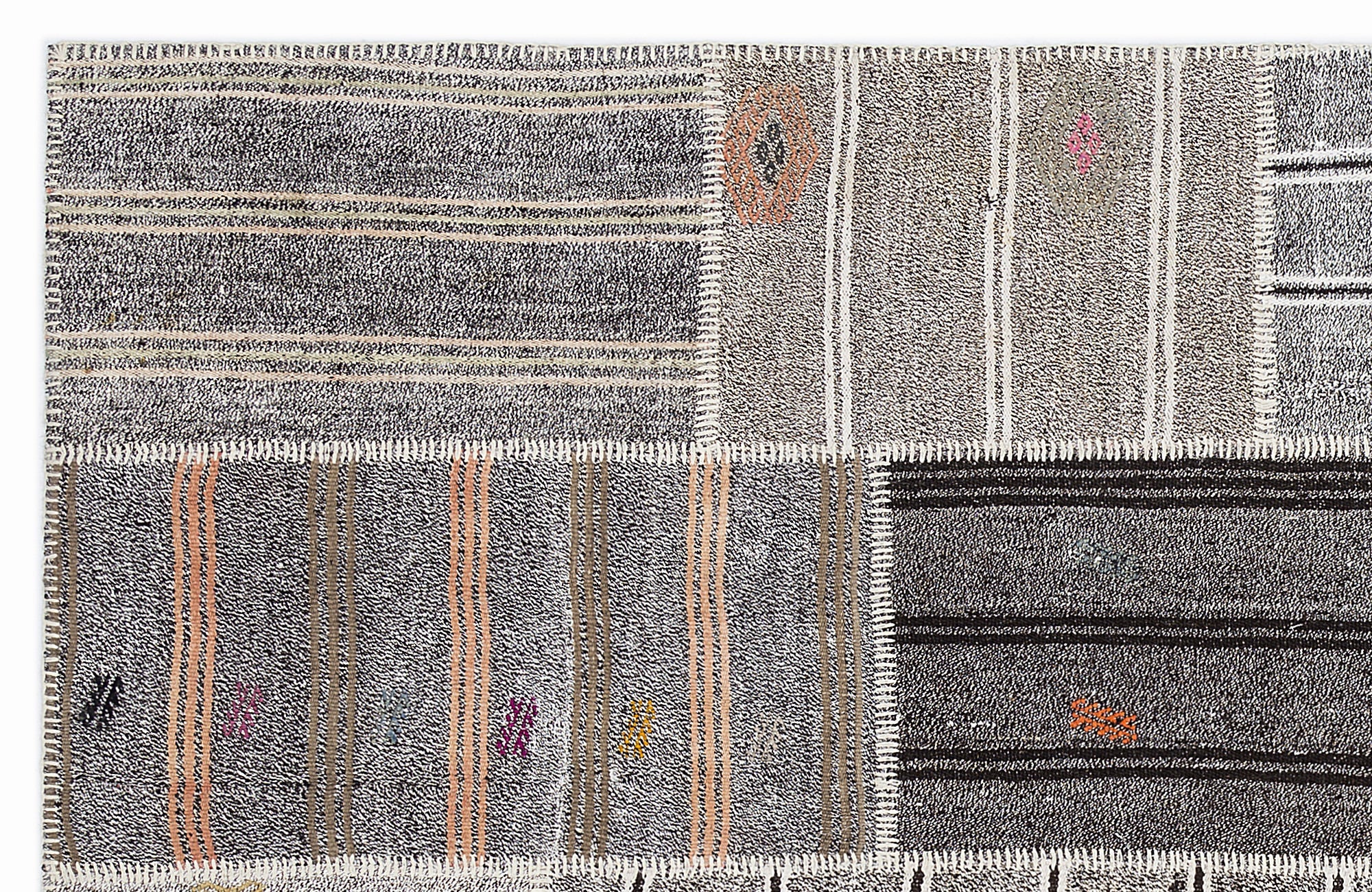 Teselya 1276 Beige Striped Wool Handmade Area Rug 5'3" x 7'7"