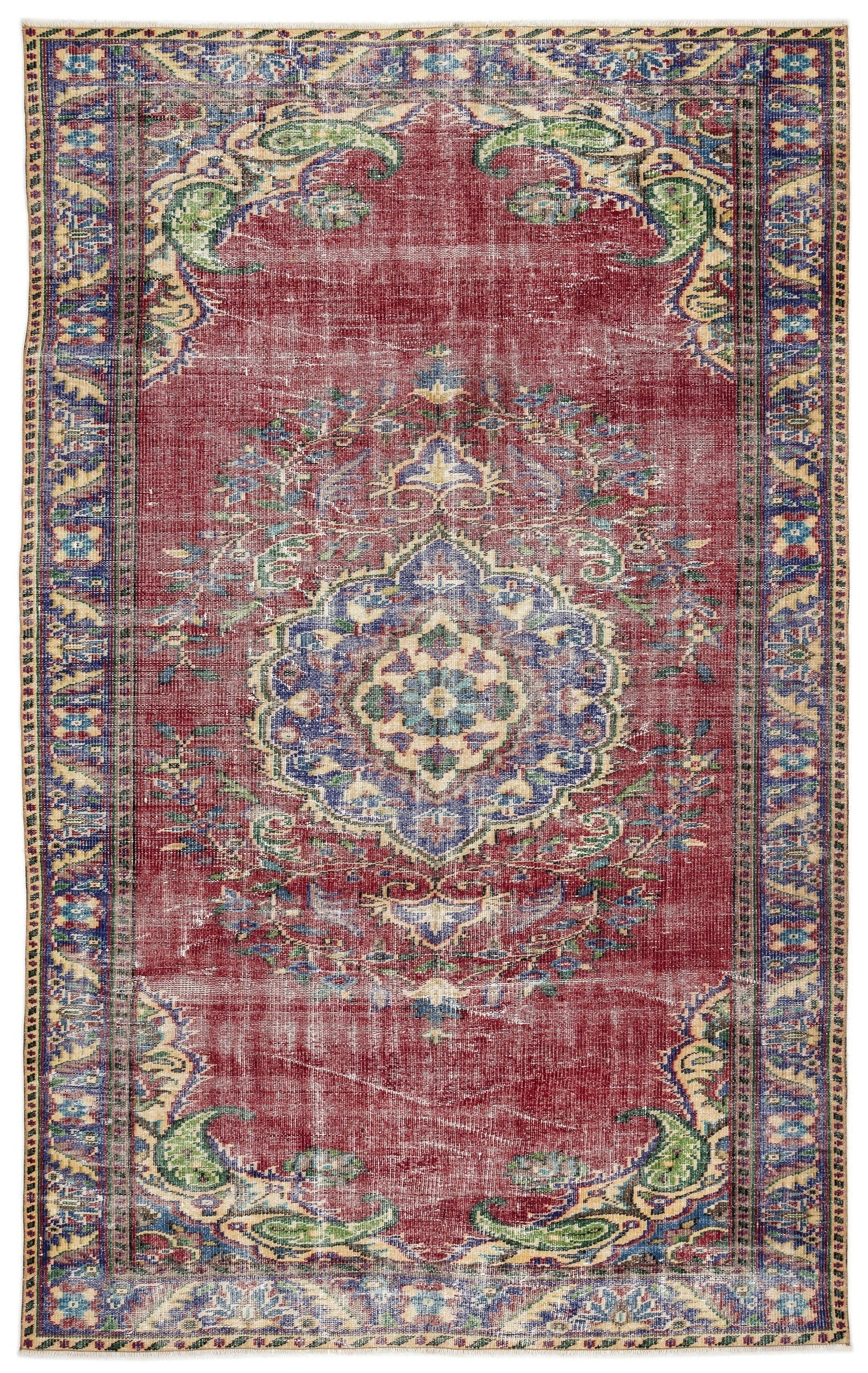 Atina Red Vintage Wool Handmade Area Rug 5'7" x 9'9"