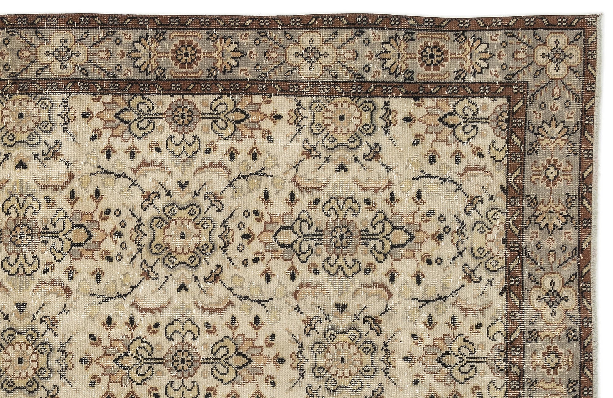 Atina Brown Vintage Wool Handmade Area Rug 5'4" x 8'8"