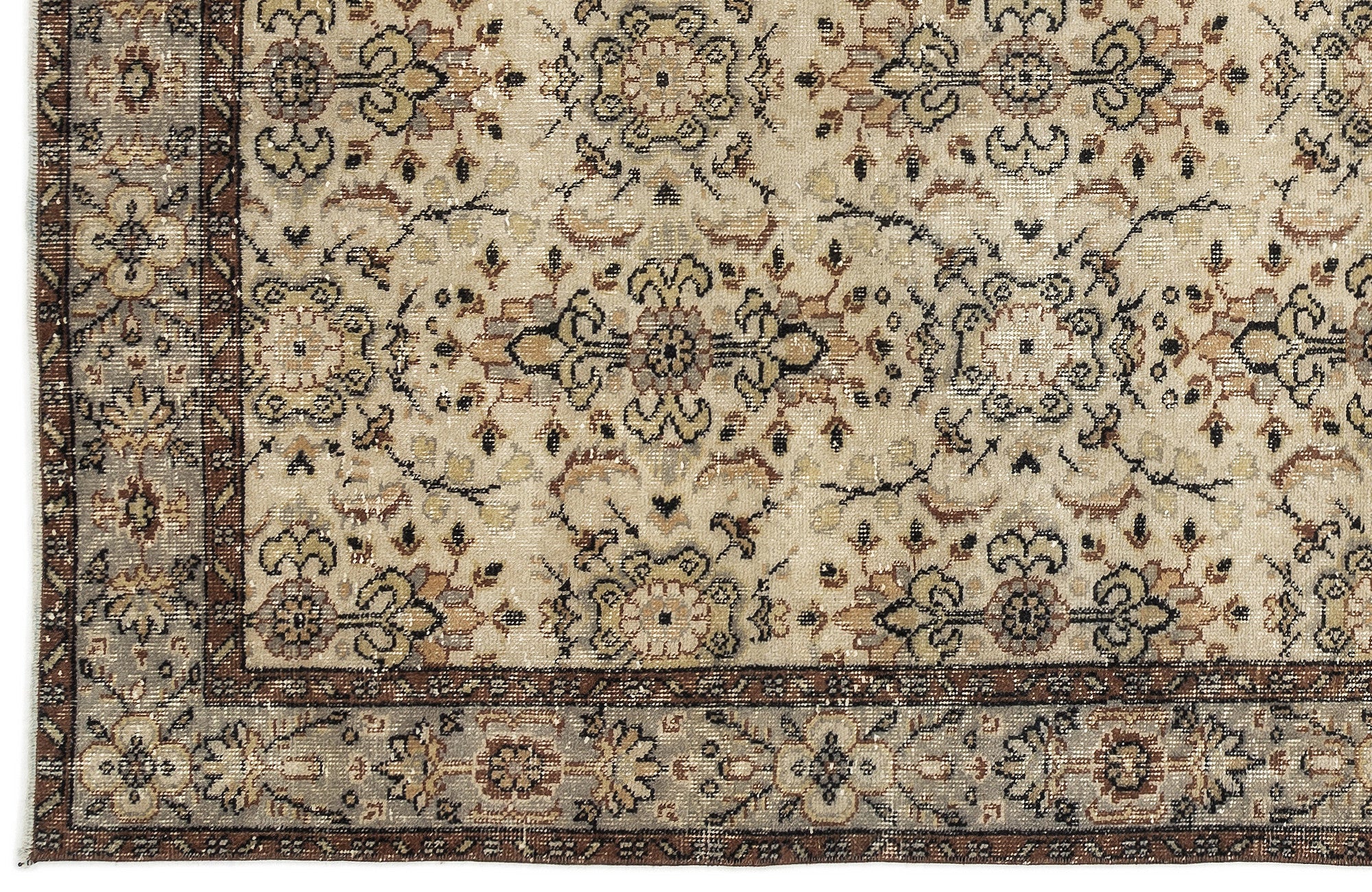 Atina Brown Vintage Wool Handmade Area Rug 5'4" x 8'8"