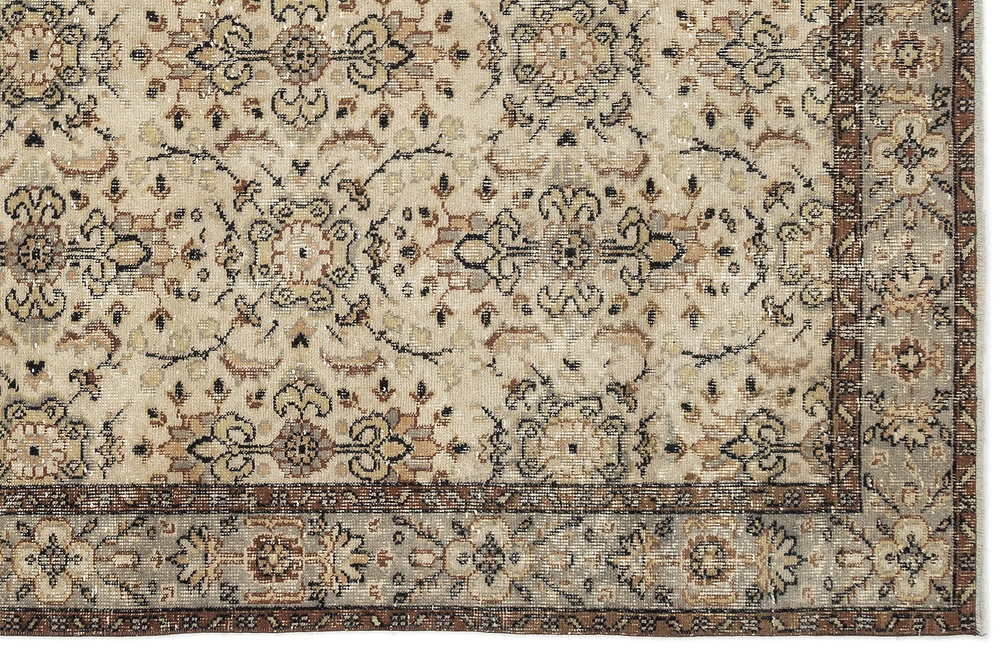 Atina Brown Vintage Wool Handmade Area Rug 5'4" x 8'8"