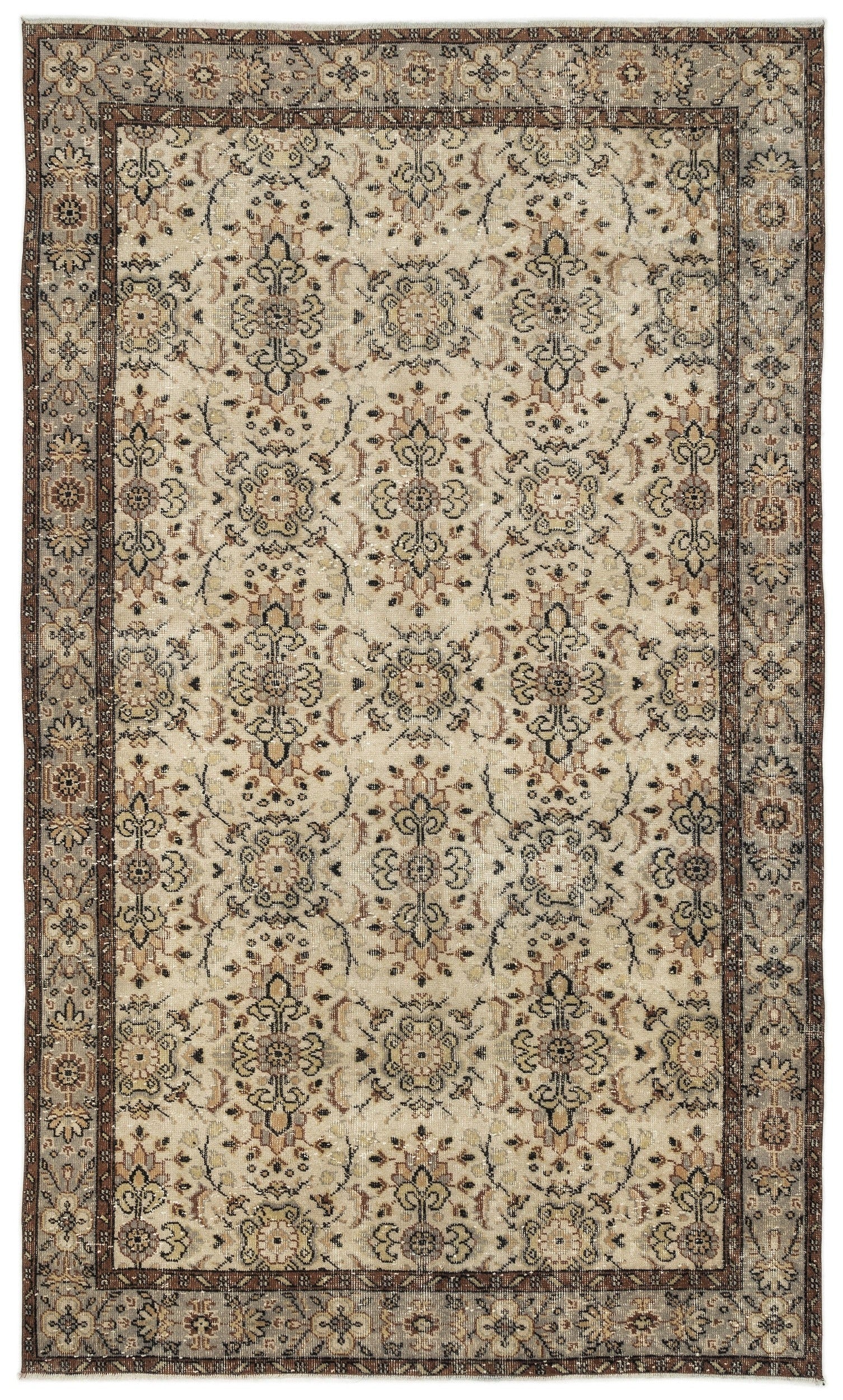 Atina Brown Vintage Wool Handmade Area Rug 5'4" x 8'8"