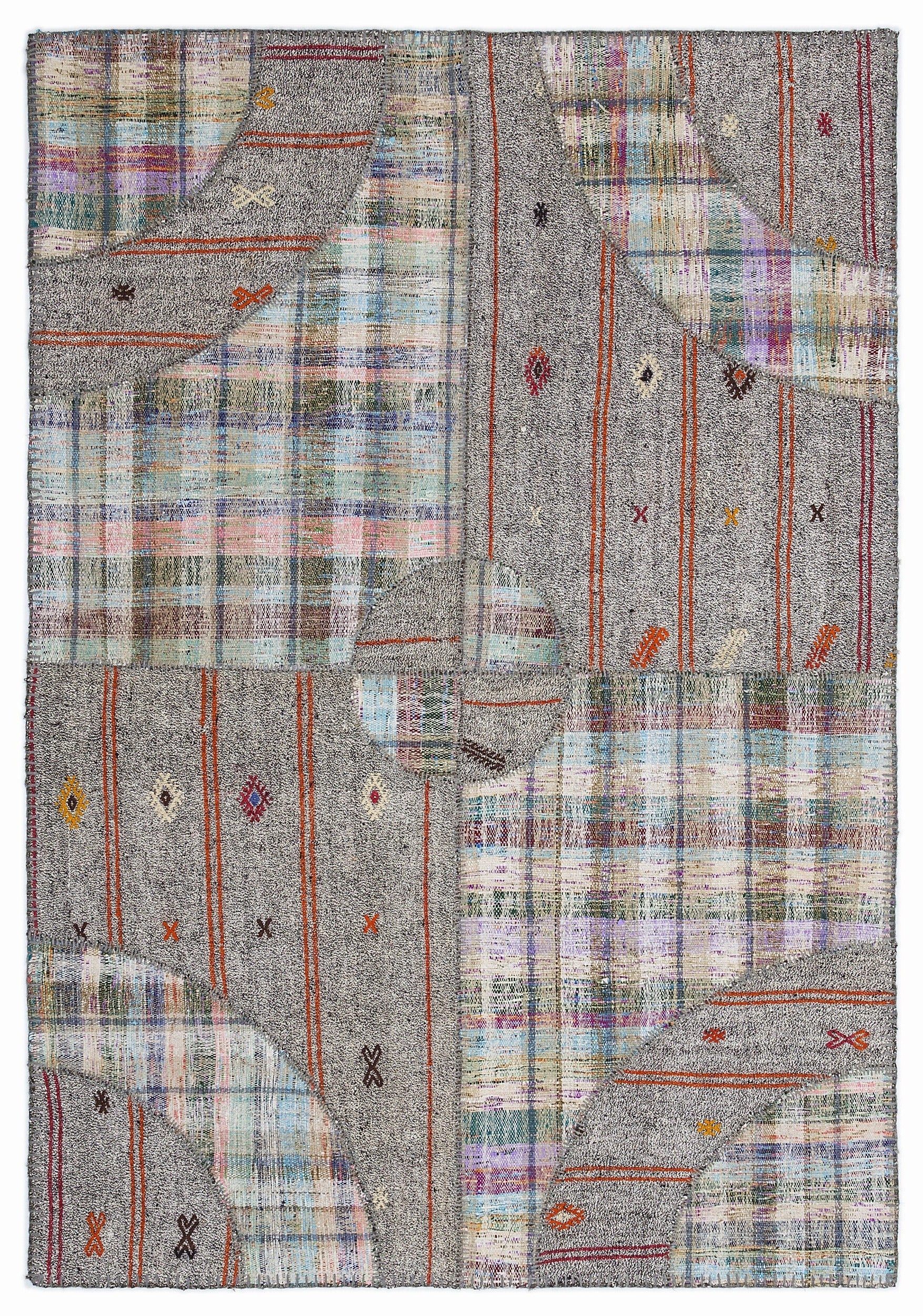 Teselya 1280 Beige Striped Wool Handmade Area Rug 5'3" x 7'7"