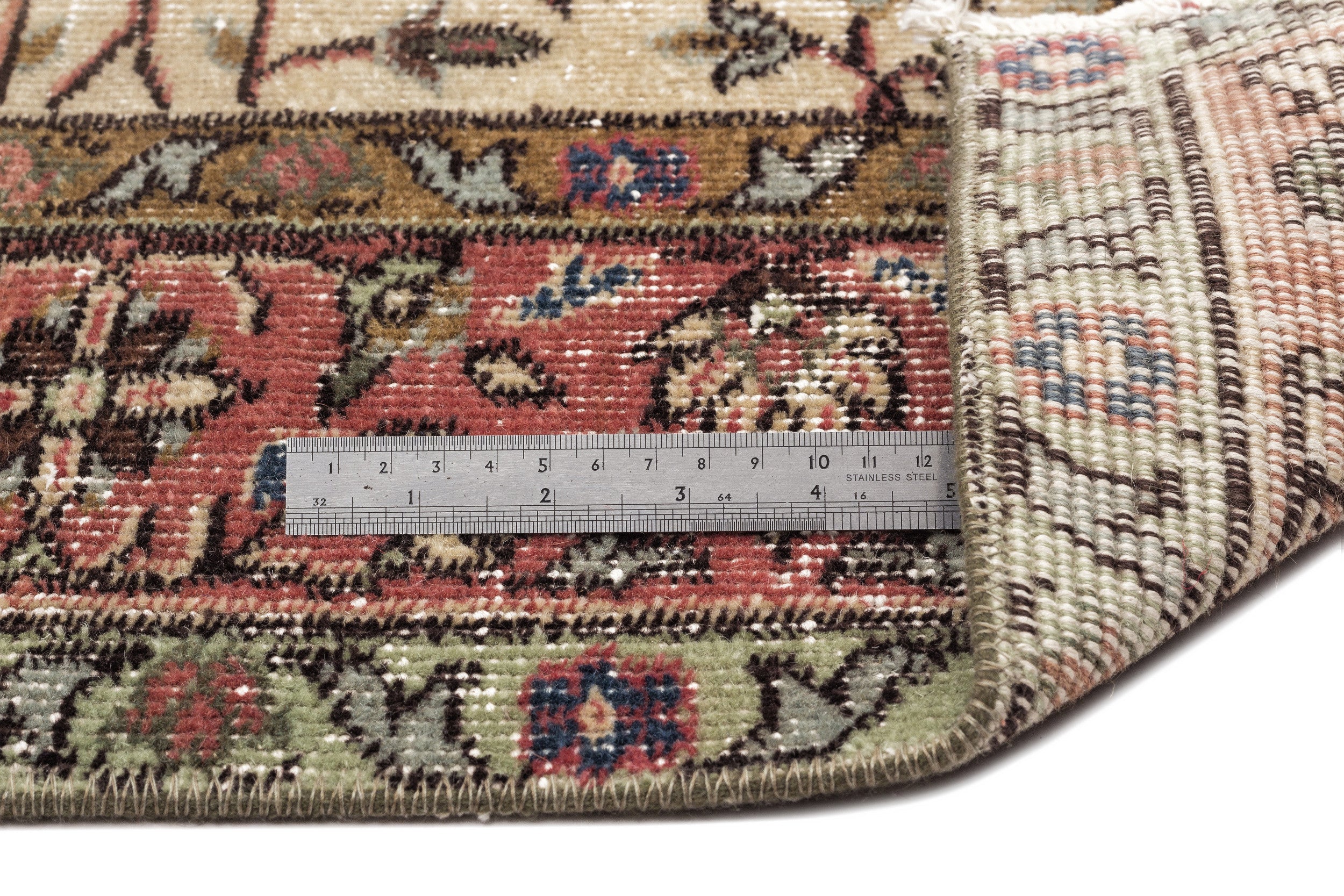 Atina Beige Vintage Wool Handmade Area Rug 4'11" x 8'10"