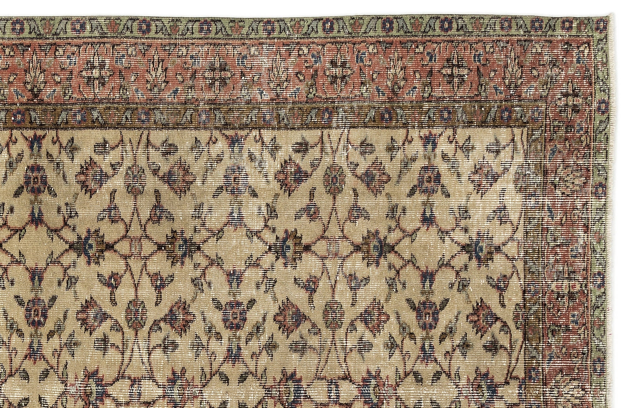 Atina Beige Vintage Wool Handmade Area Rug 4'11" x 8'10"