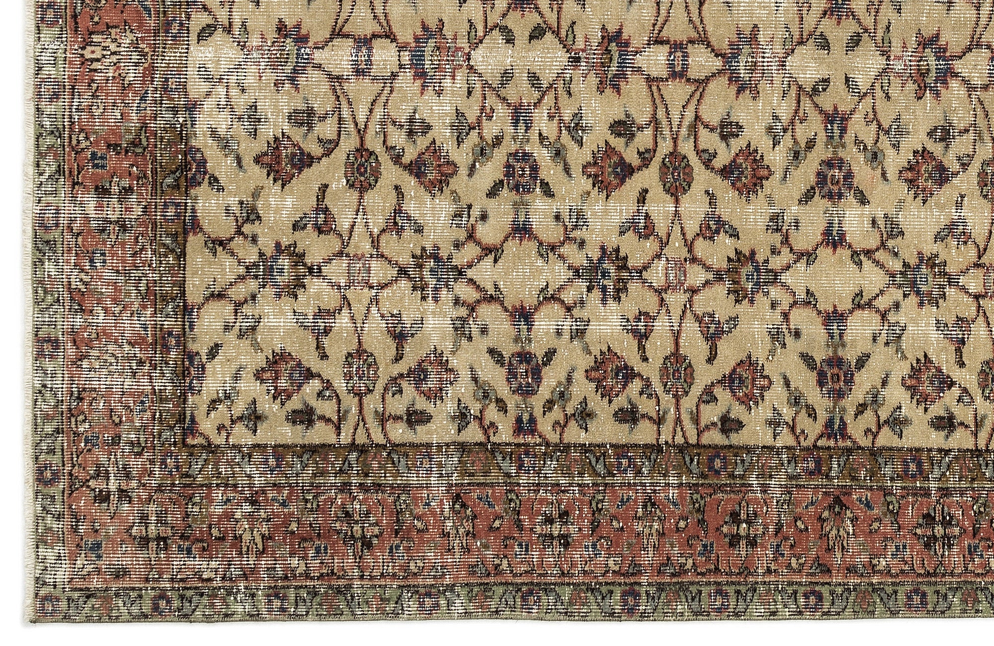 Atina Beige Vintage Wool Handmade Area Rug 4'11" x 8'10"