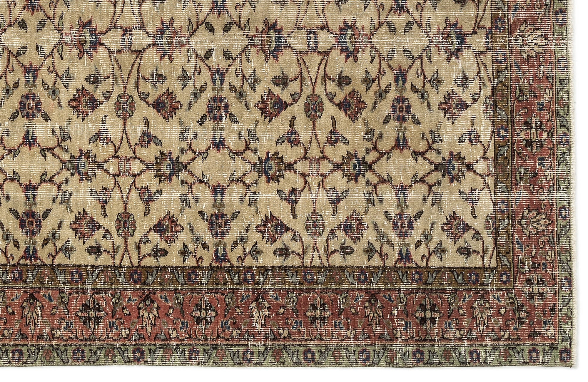 Atina Beige Vintage Wool Handmade Area Rug 4'11" x 8'10"
