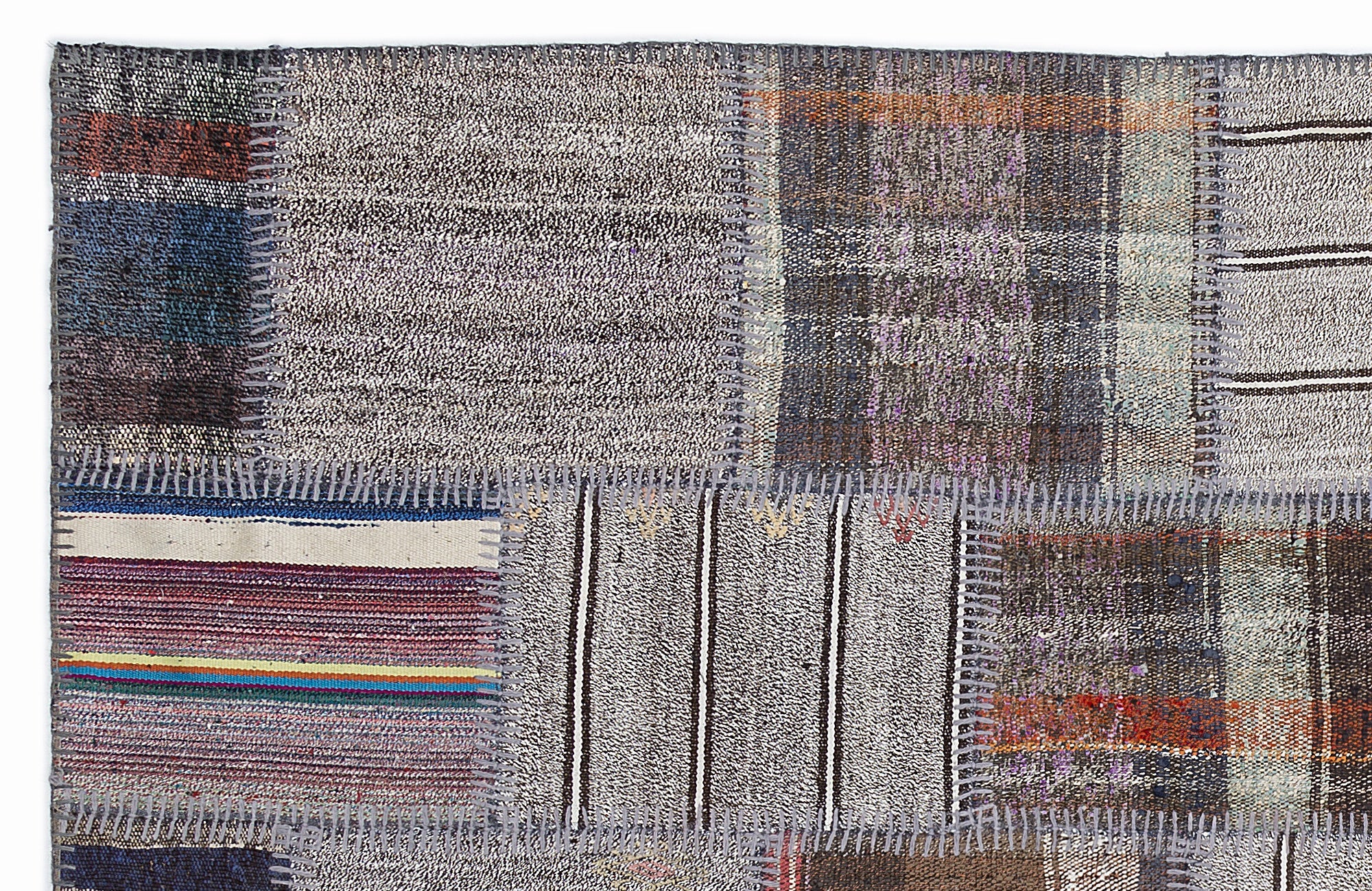 Teselya 1282 Beige Striped Wool Handmade Area Rug 5'3" x 7'7"