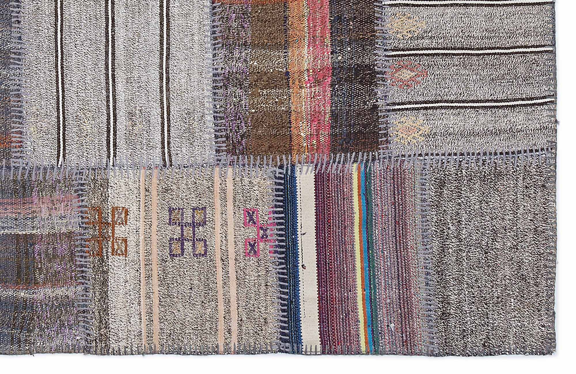 Teselya 1282 Beige Striped Wool Handmade Area Rug 5'3" x 7'7"
