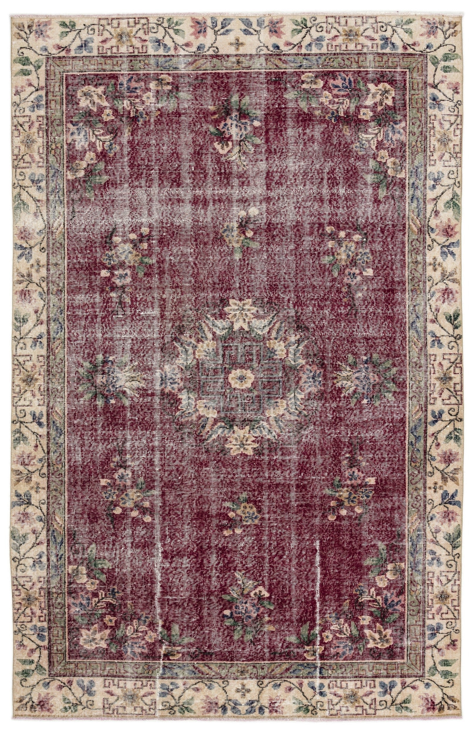 Atina Burgundy Classic Wool Handmade Area Rug 5'5" x 8'8"