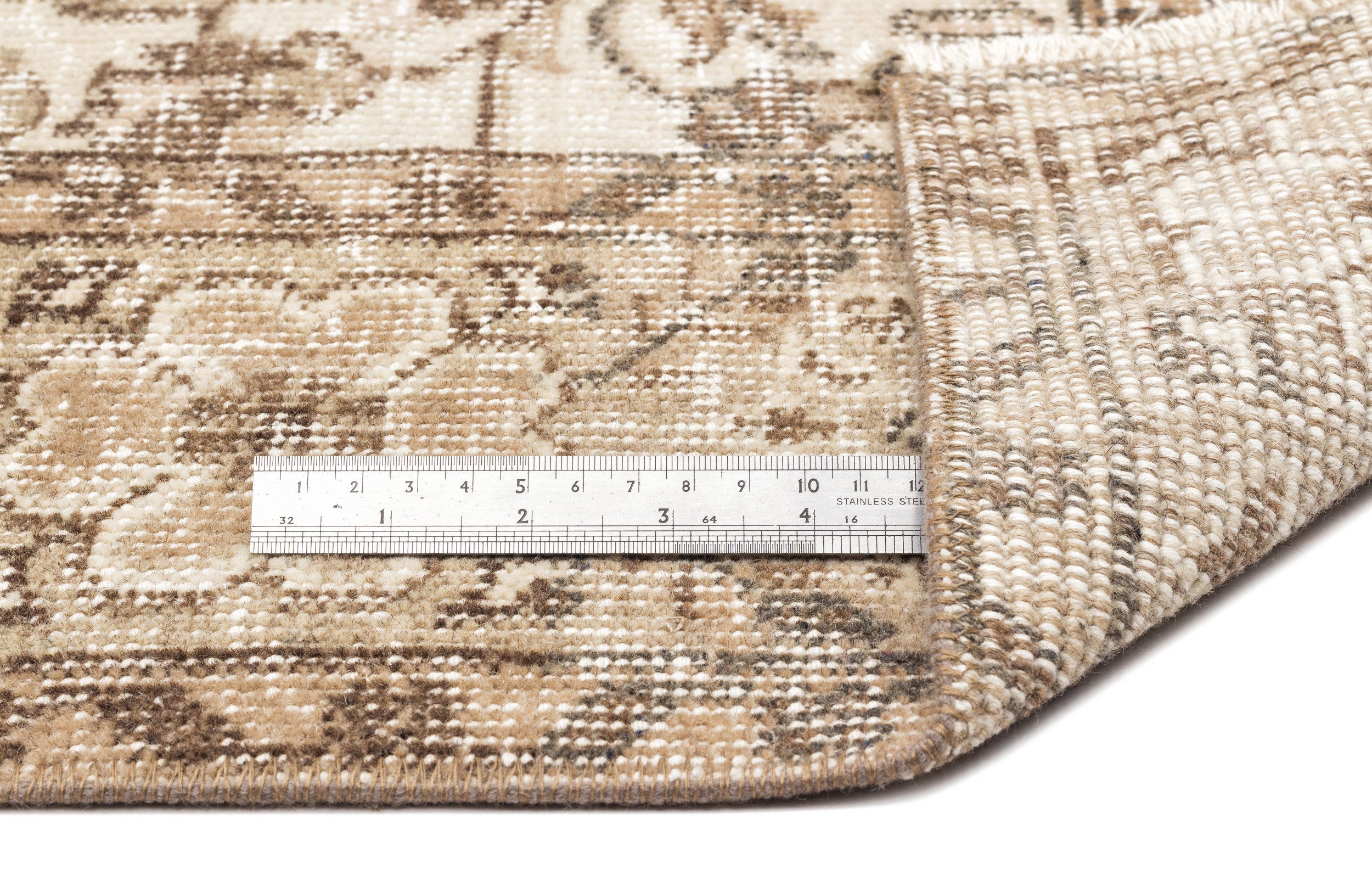 Atina Beige Vintage Wool Handmade Area Rug 5'7" x 9'1"