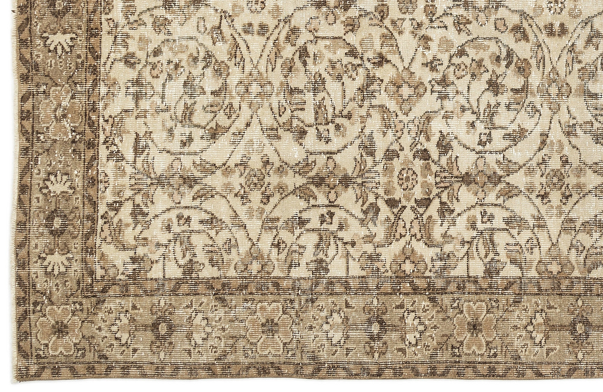 Atina Beige Vintage Wool Handmade Area Rug 5'7" x 9'1"