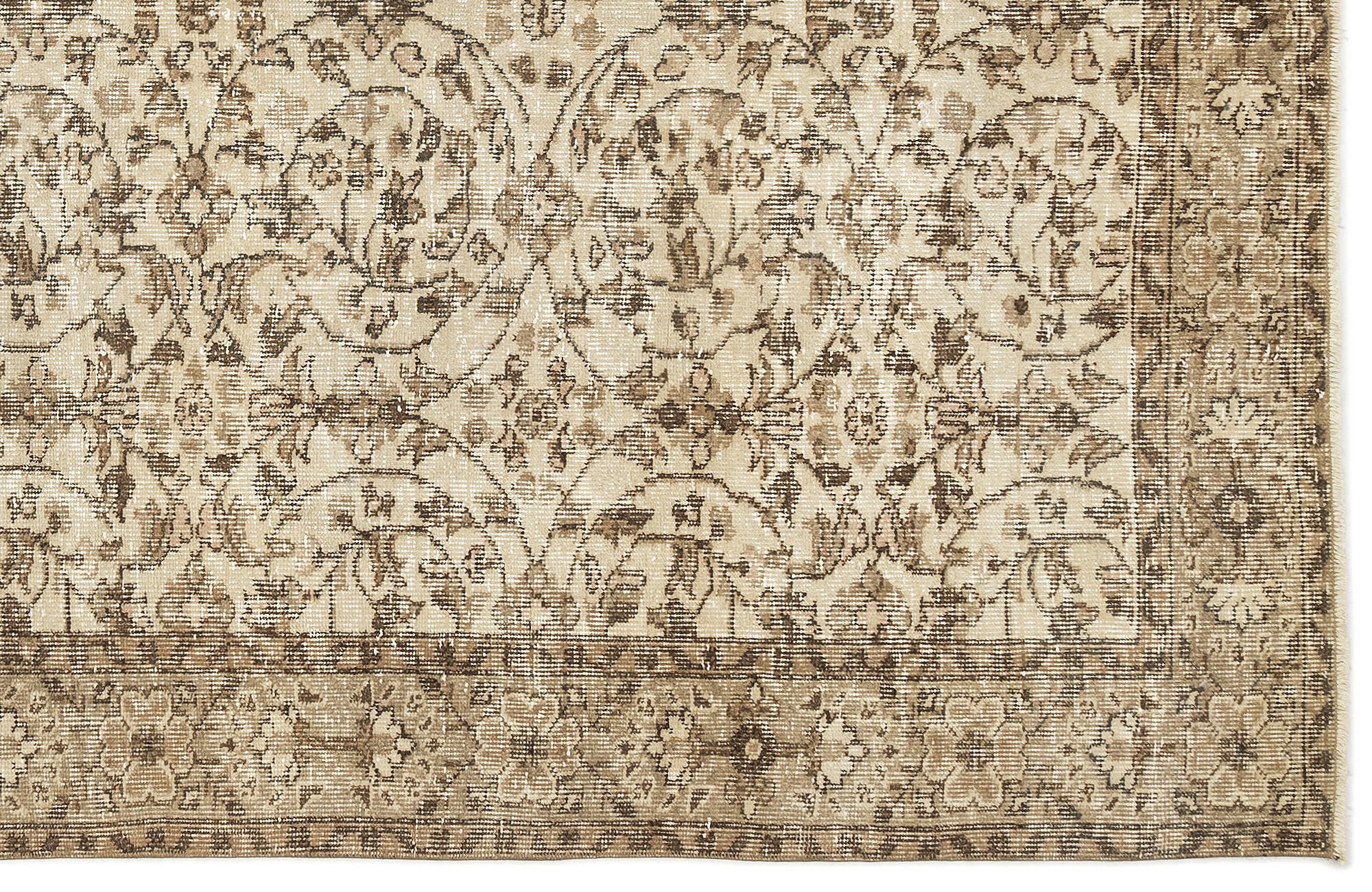 Atina Beige Vintage Wool Handmade Area Rug 5'7" x 9'1"