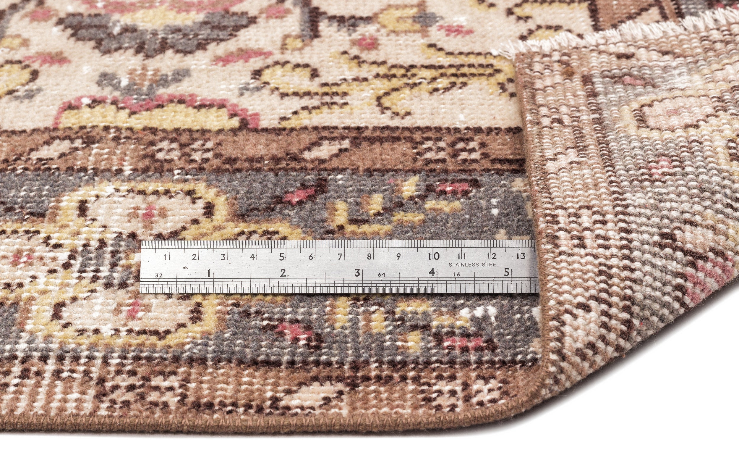 Atina Beige Vintage Wool Handmade Area Rug 6'7" x 8'6"
