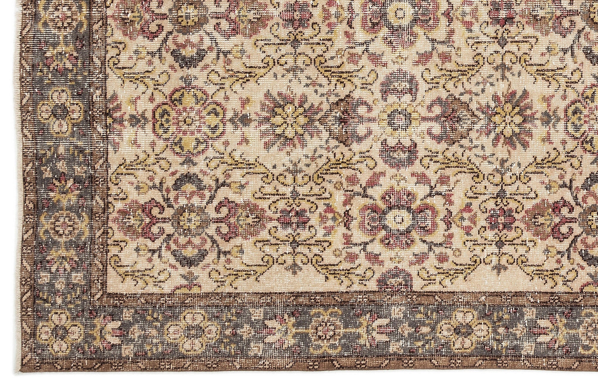 Atina Beige Vintage Wool Handmade Area Rug 6'7" x 8'6"