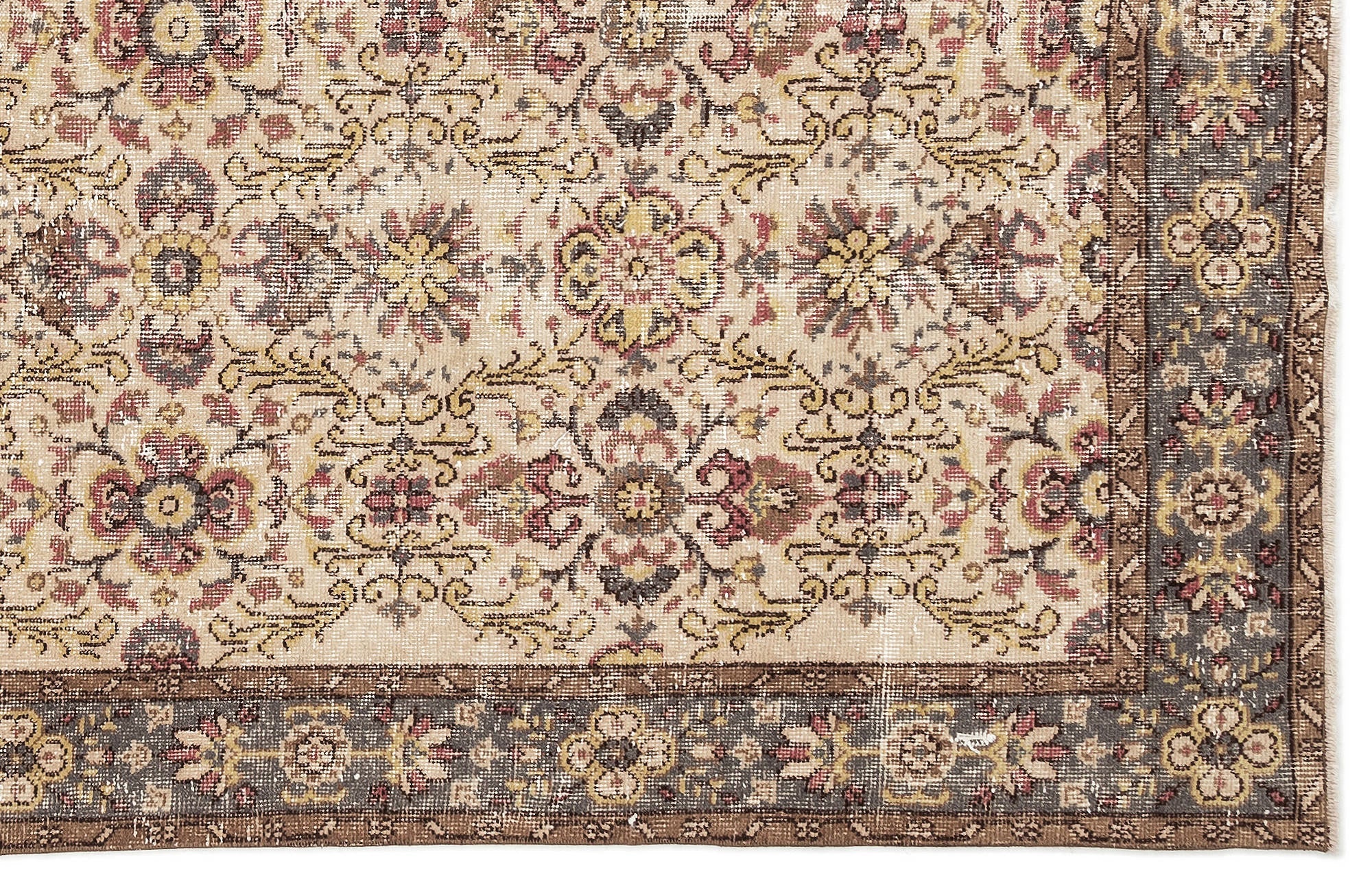 Atina Beige Vintage Wool Handmade Area Rug 6'7" x 8'6"