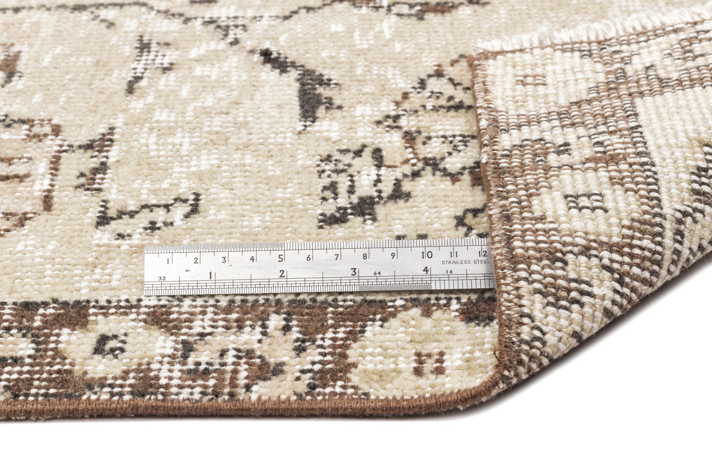 Atina Beige Vintage Wool Handmade Area Rug 6'3" x 10'6"