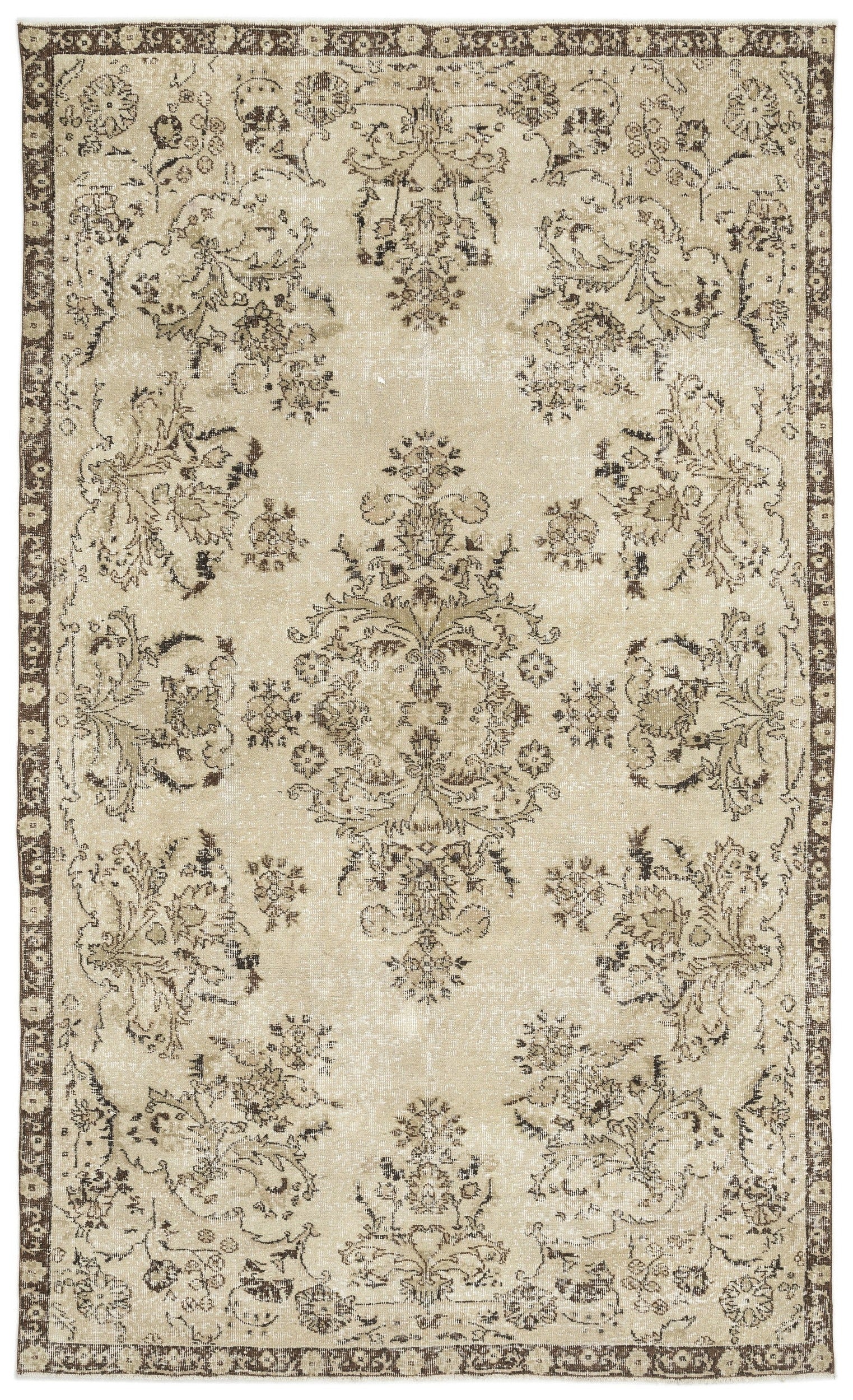 Atina Beige Vintage Wool Handmade Area Rug 6'3" x 10'6"