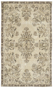 Atina Beige Vintage Wool Handmade Area Rug 6'3" x 10'6"