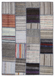 Teselya 1284 Beige Striped Wool Handmade Area Rug 5'3" x 7'7"
