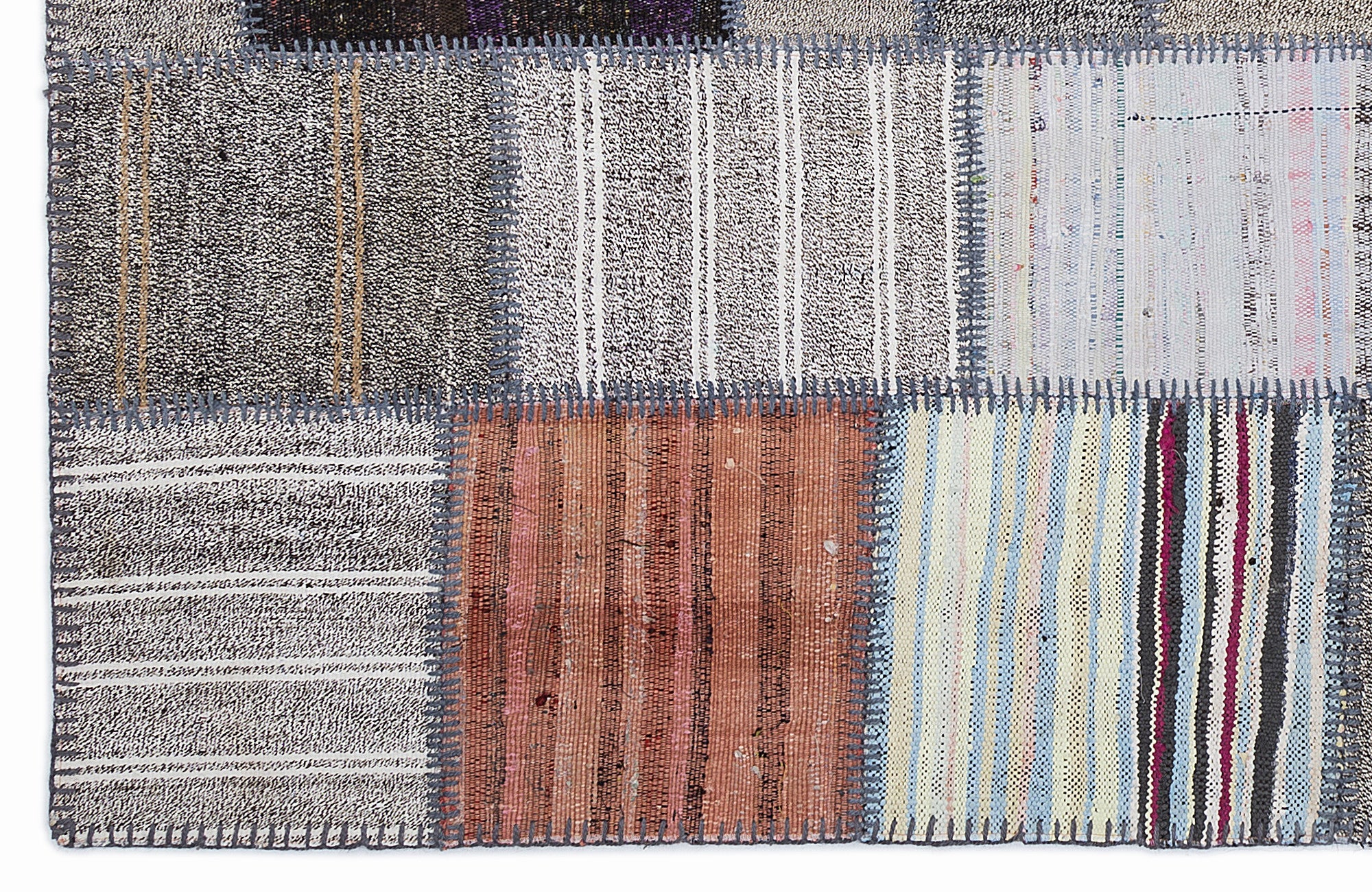 Teselya 1284 Beige Striped Wool Handmade Area Rug 5'3" x 7'7"