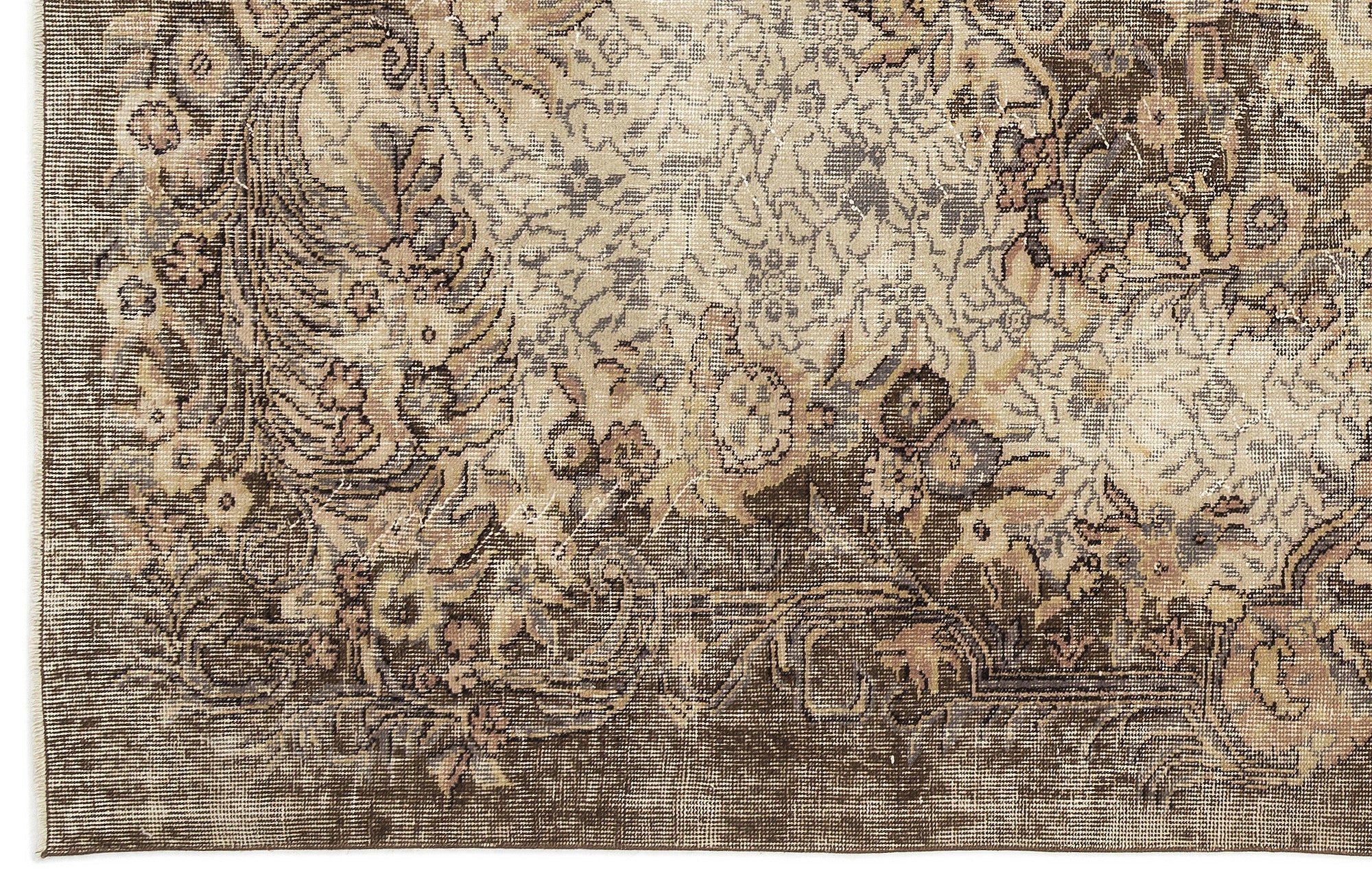 Atina Beige Vintage Wool Handmade Area Rug 5'7" x 9'9"