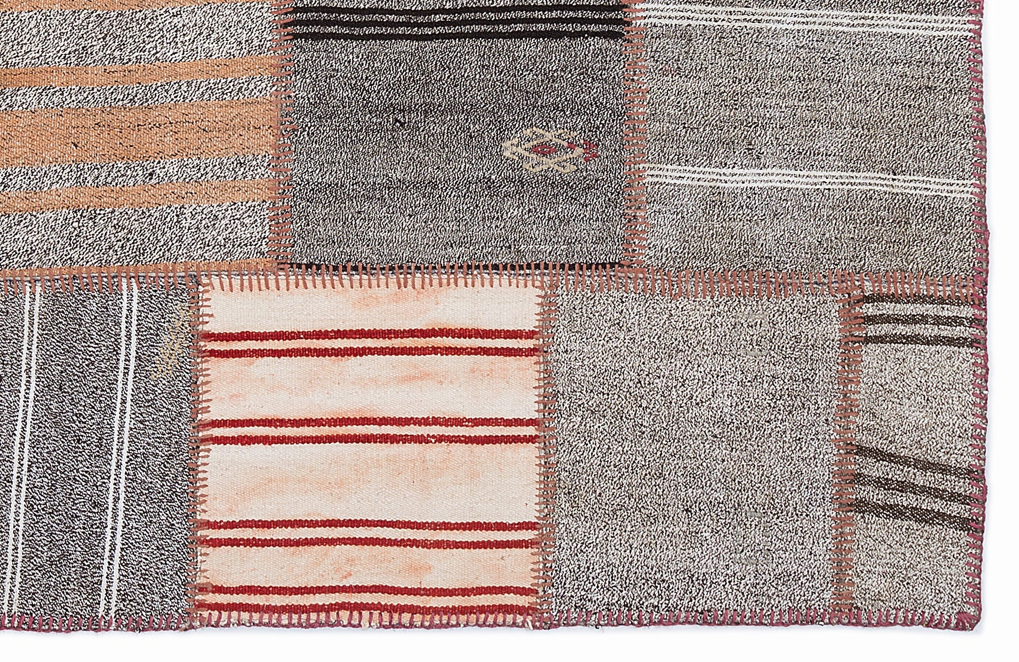 Teselya 1286 Beige Striped Wool Handmade Area Rug 5'3" x 7'7"