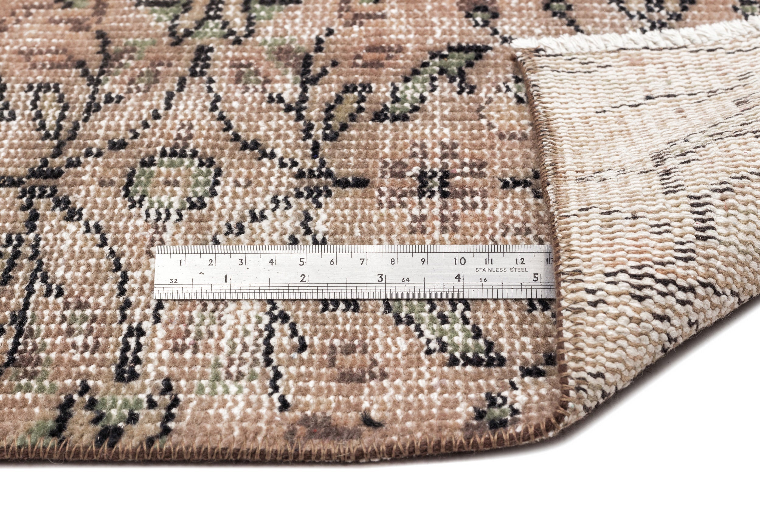 Atina Beige Vintage Wool Handmade Area Rug 6'6" x 8'3"