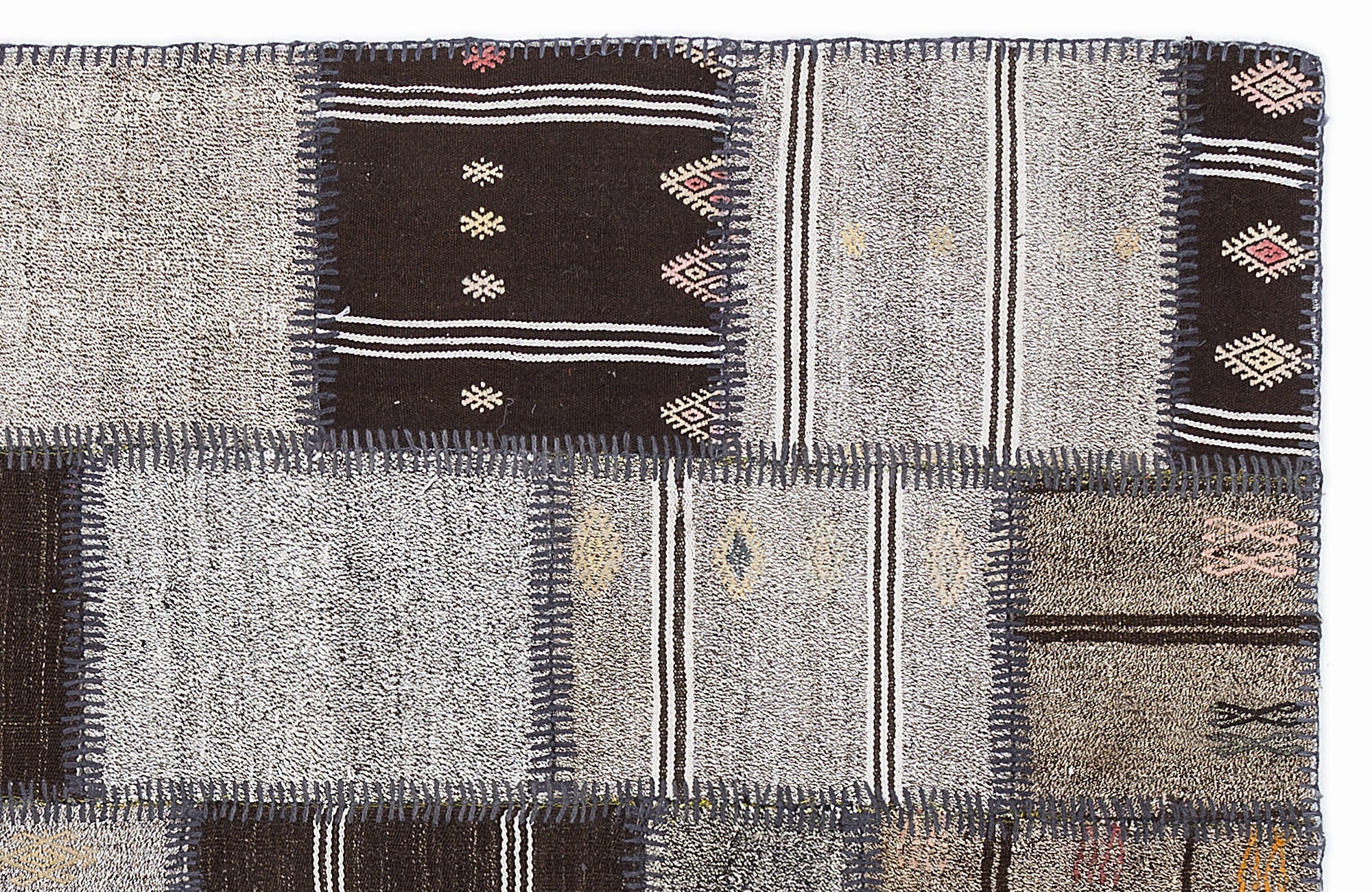 Teselya 1290 Grey Striped Wool Handmade Area Rug 5'3" x 7'7"