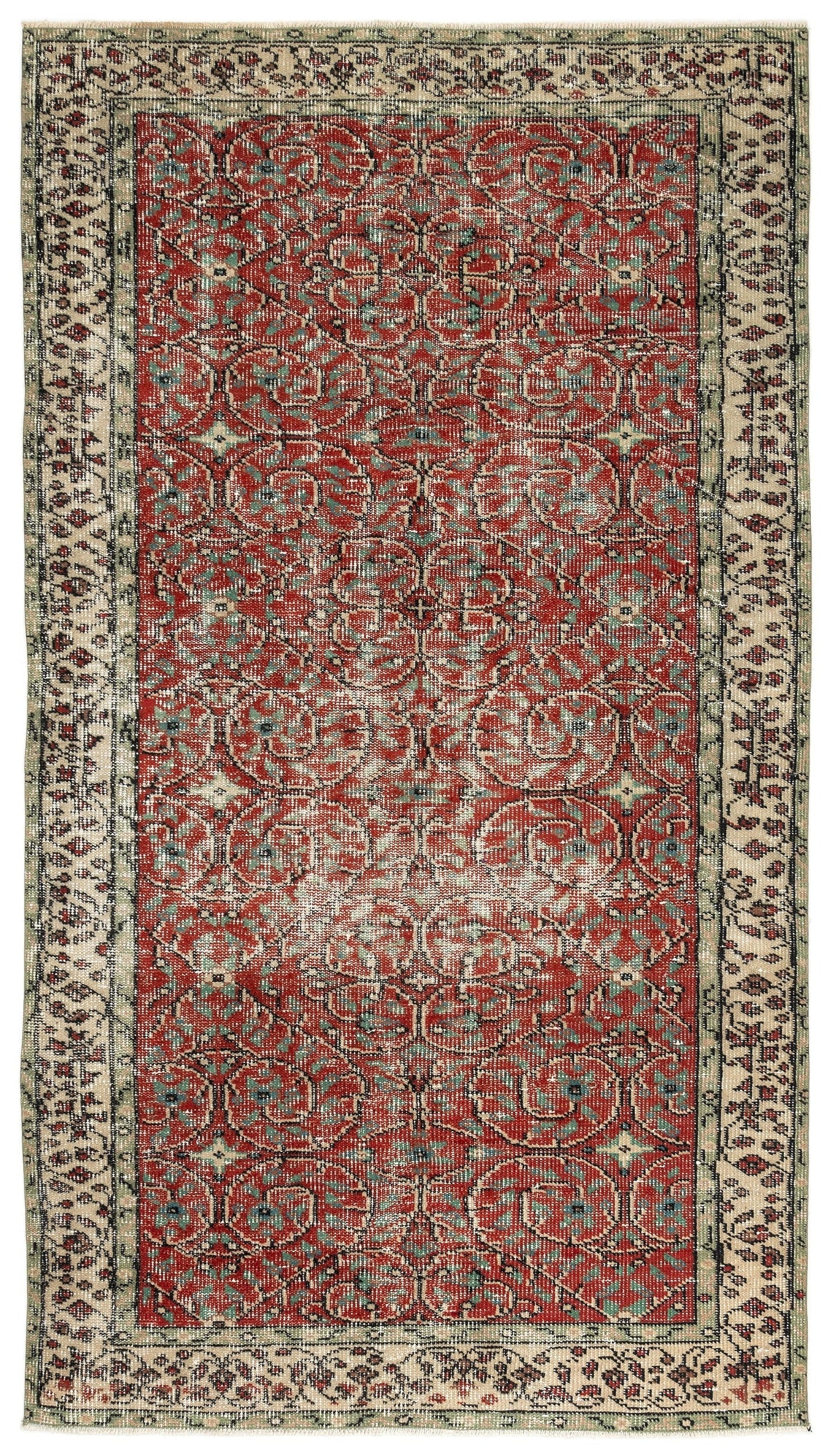 Atina Red Vintage Wool Handmade Area Rug 4'6" x 8'1"