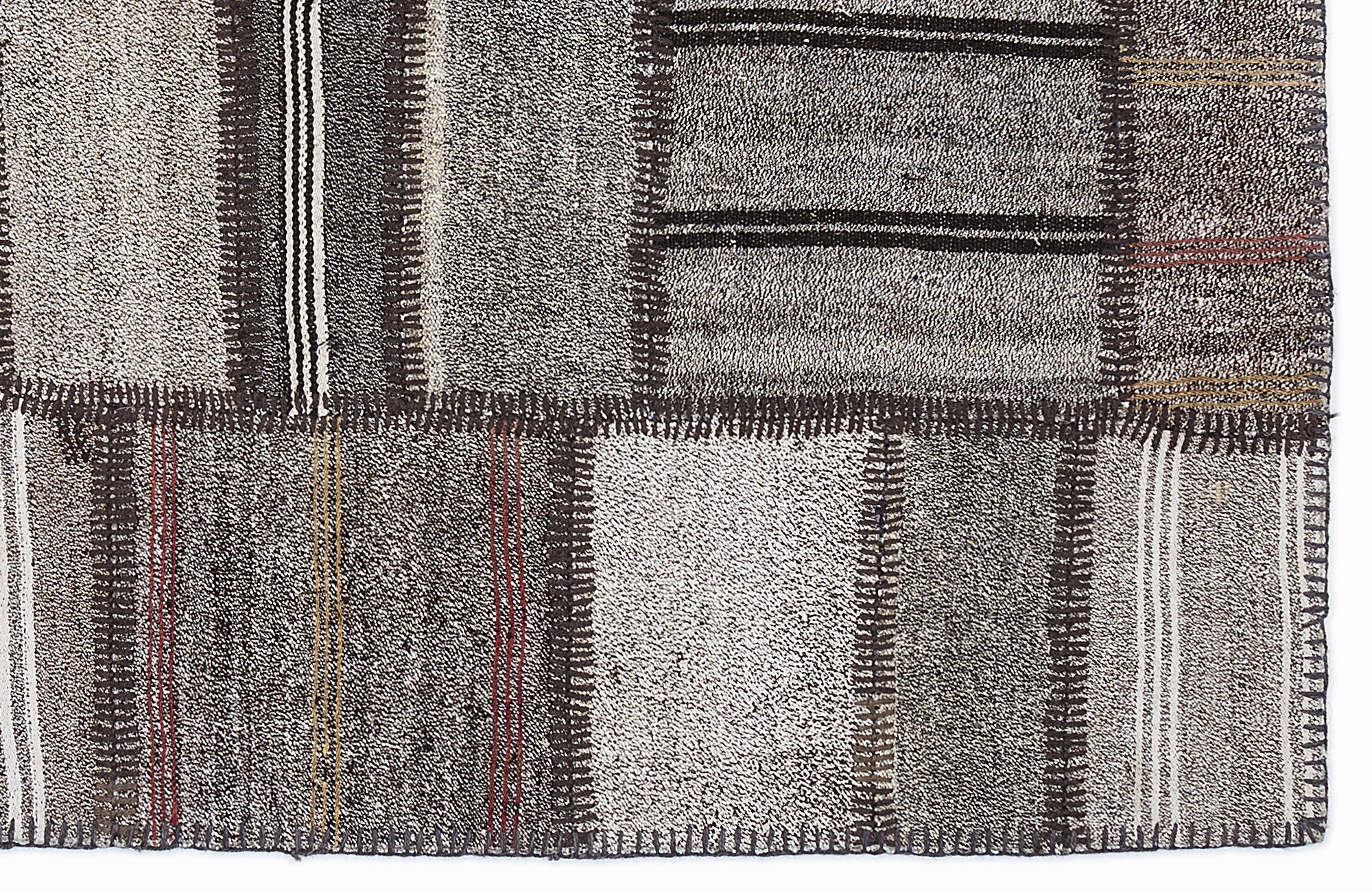 Teselya 1292 Grey Striped Wool Handmade Area Rug 5'3" x 7'7"