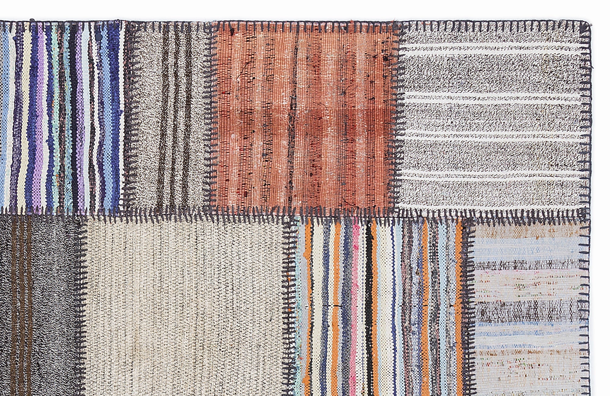 Teselya 1293 Beige Striped Wool Handmade Area Rug 5'3" x 7'7"