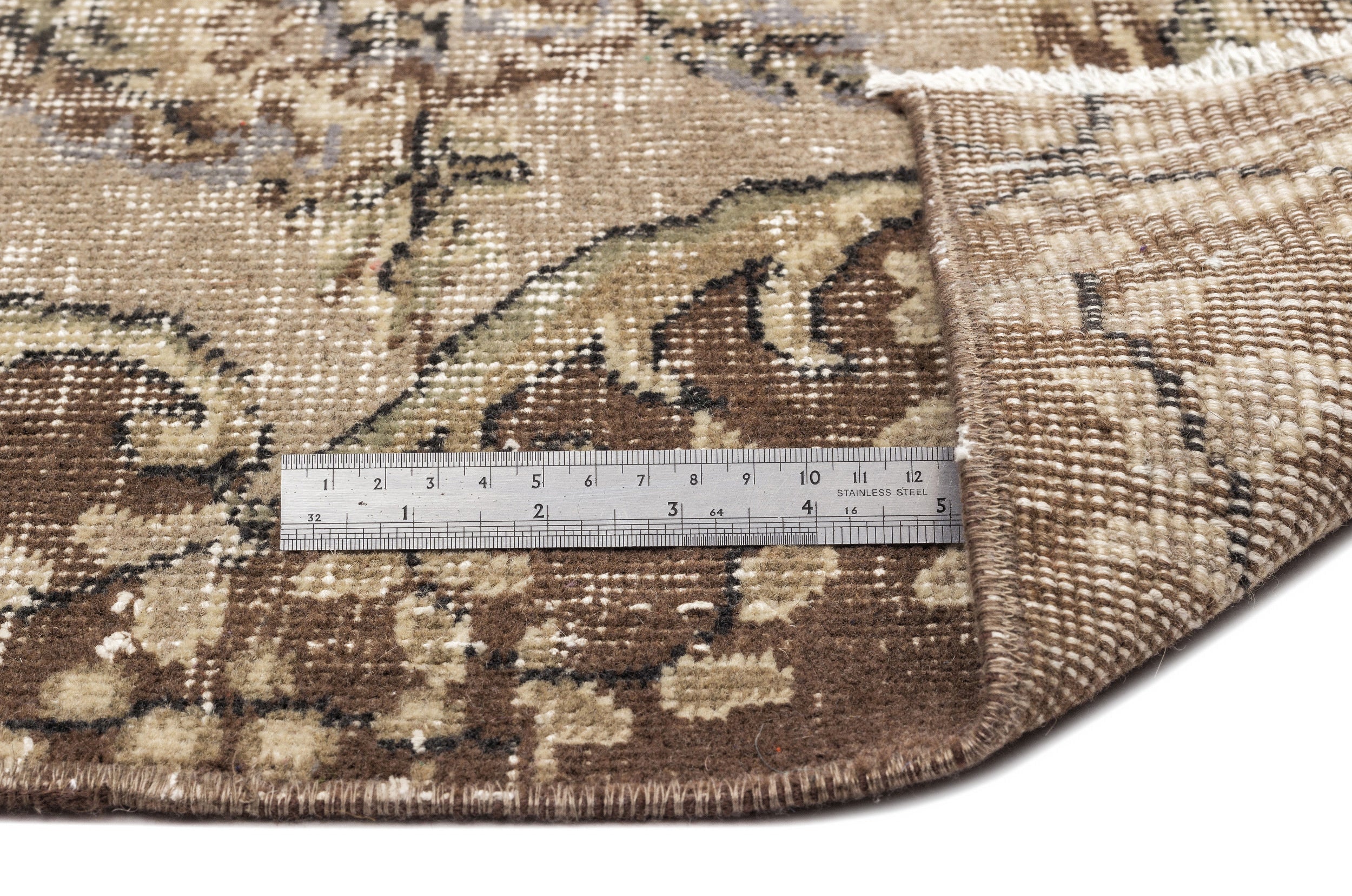 Atina Beige Vintage Wool Handmade Area Rug 5'1" x 10'8"