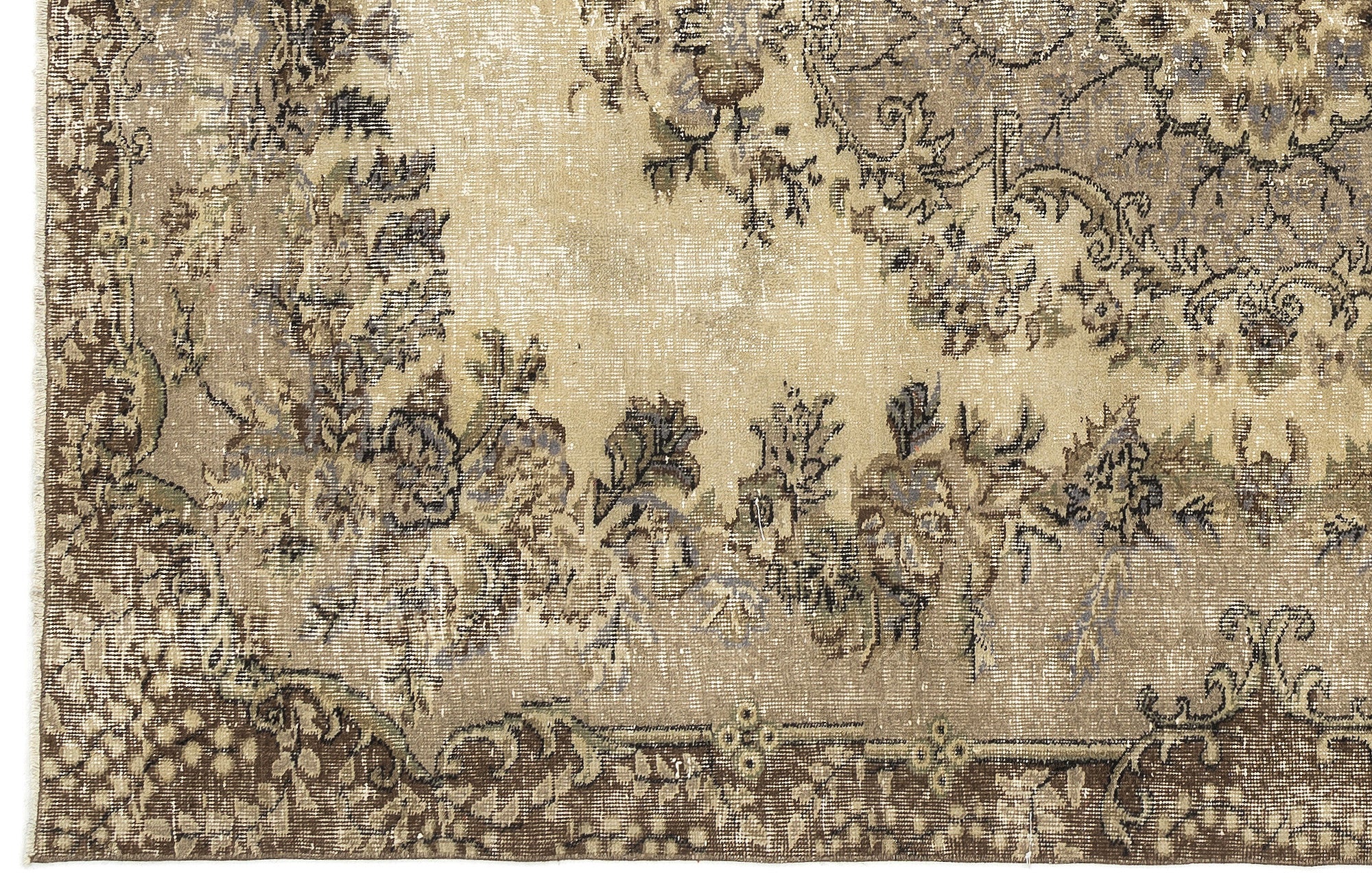 Atina Beige Vintage Wool Handmade Area Rug 5'1" x 10'8"