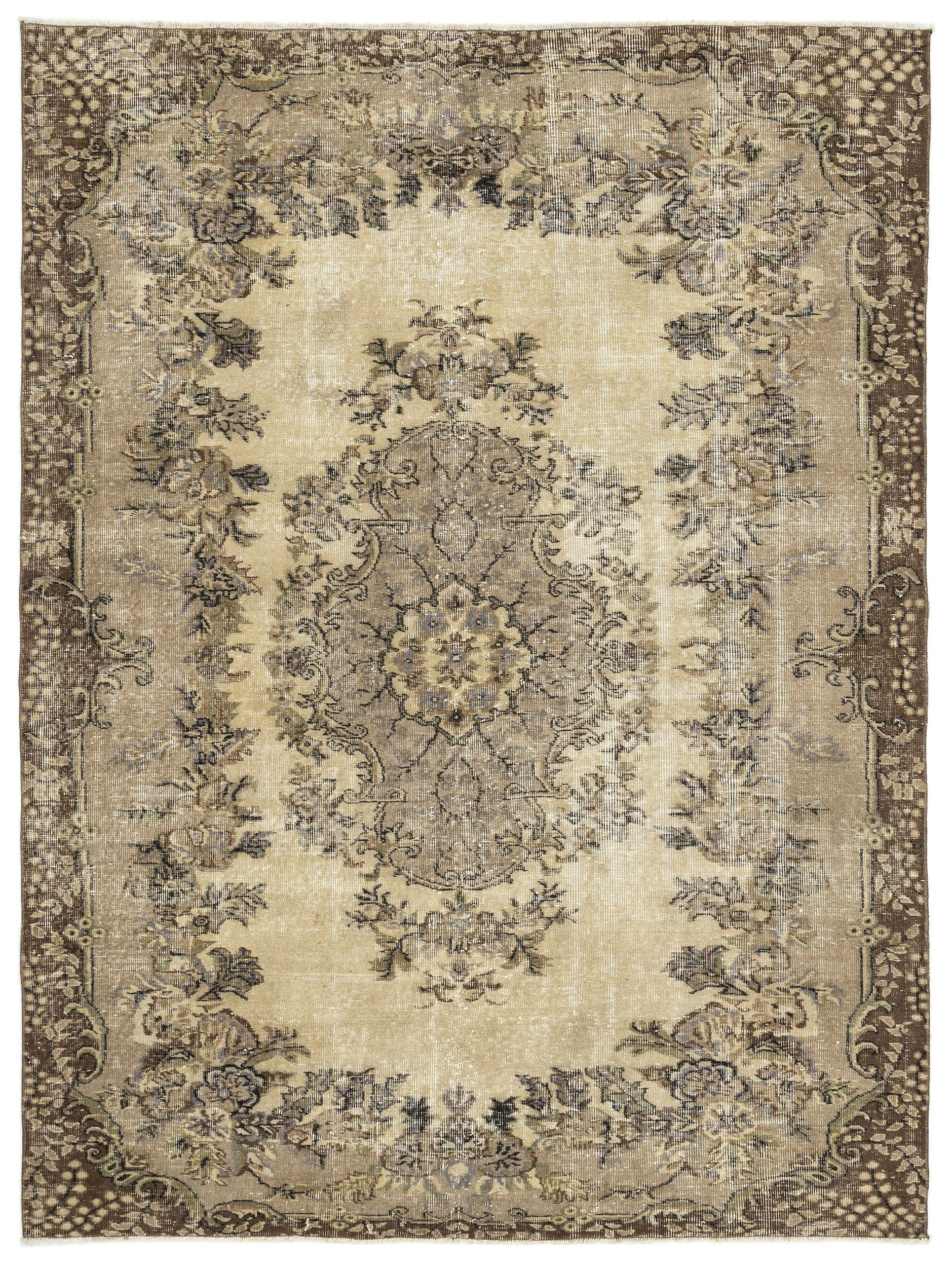 Atina Beige Vintage Wool Handmade Area Rug 5'1" x 10'8"