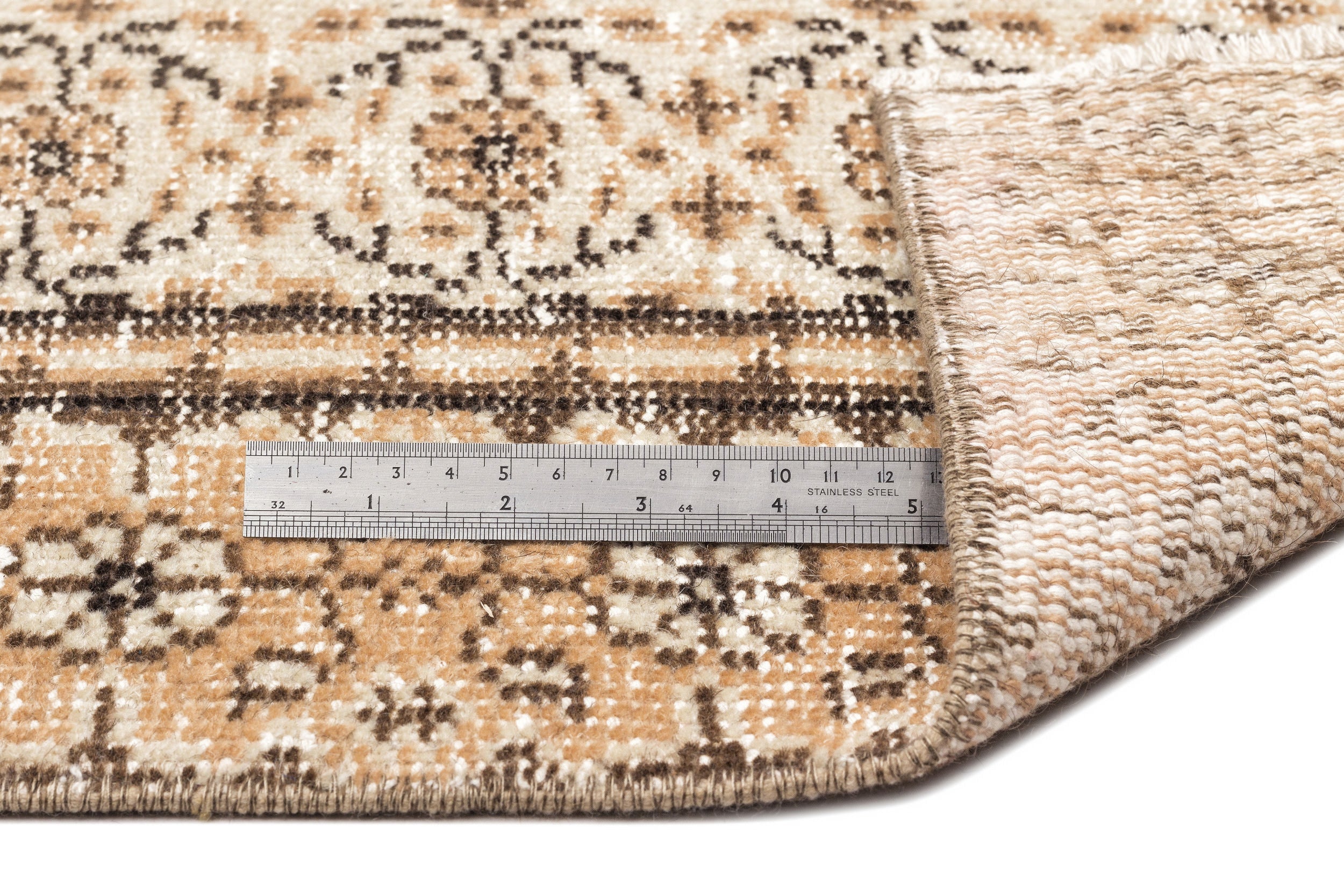 Atina Beige Vintage Wool Handmade Area Rug 5'10" x 10'1"