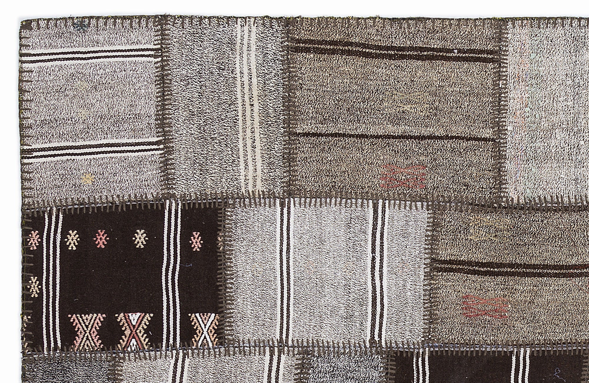 Teselya 1294 Beige Striped Wool Handmade Area Rug 5'3" x 7'7"